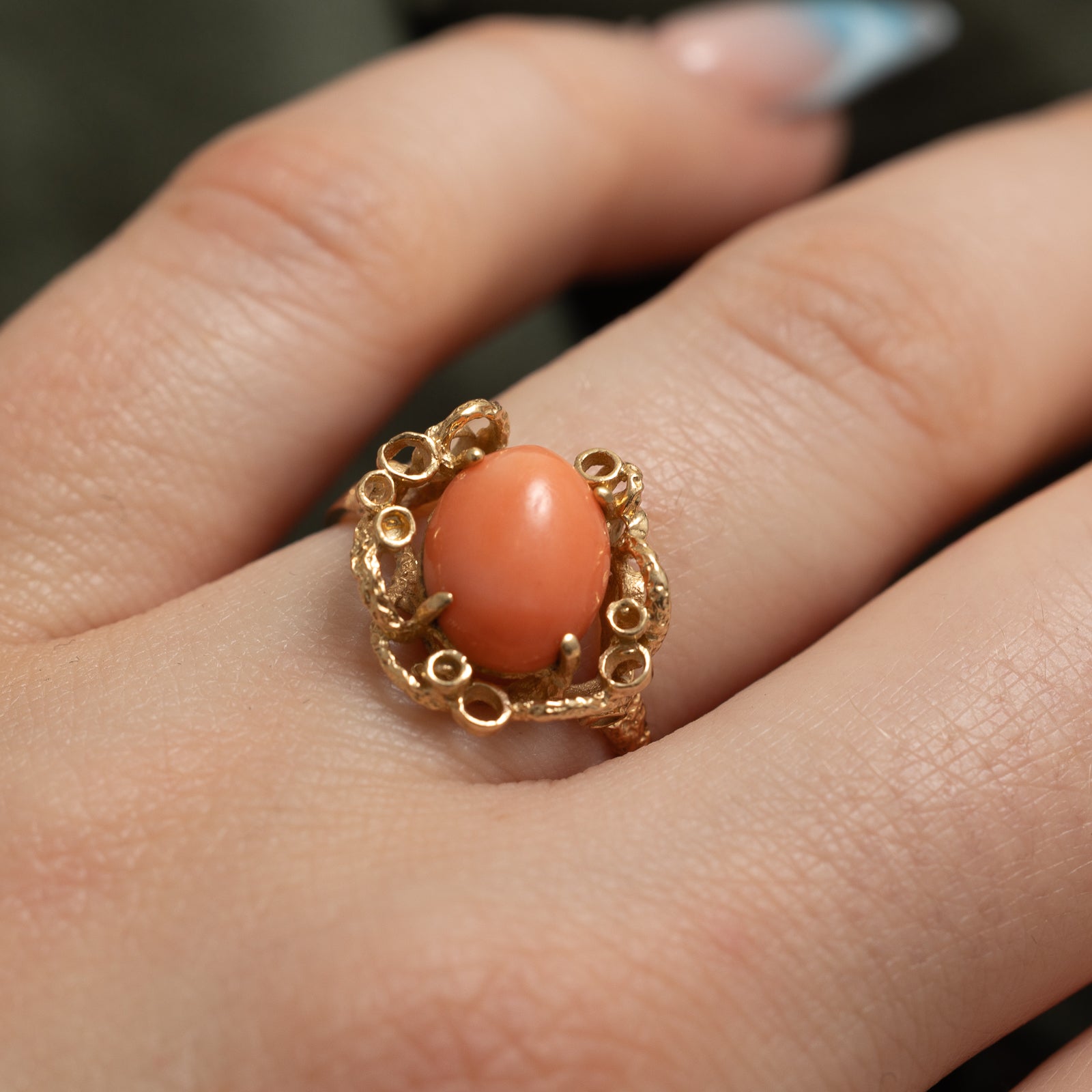 2.25ct Coral Textured Abstract Ring - Size 5.75 | Unique Handmade Jewelry for Women | Perfect for Beach Weddings, Boho Fashion & Gift Giving