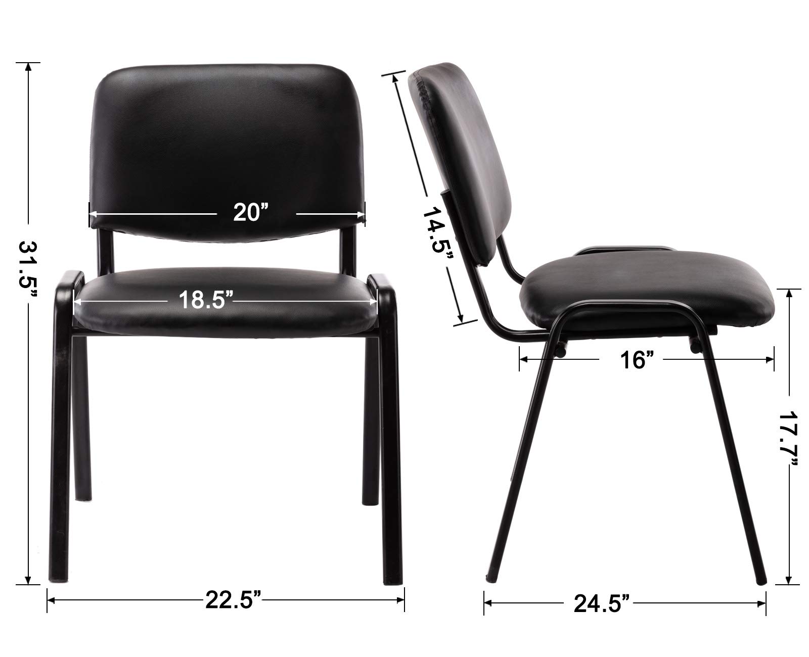 5-Pack Black Vinyl Leather Padded Stackable Chairs - Comfortable Armless Upholstered Seating for Office, Waiting Room, Church, Conference, Reception & Classroom - Space-Saving Stacking Chairs for Events & Multi-Purpose Use