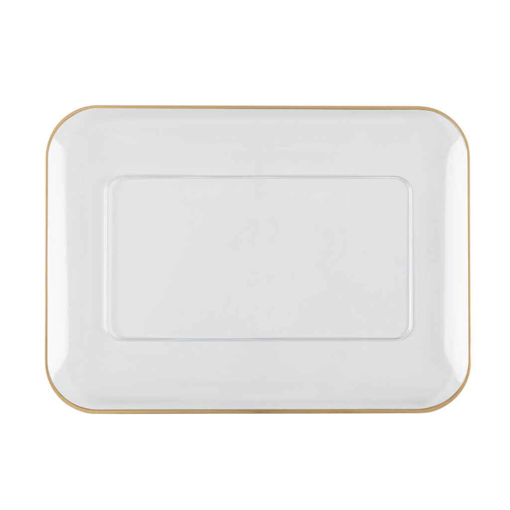 Organic Clear and Gold Rectangle Serving Dish Set of 2 - 8x11 Inch Elegant Appetizer Platter for Parties, Weddings, and Holiday Entertaining