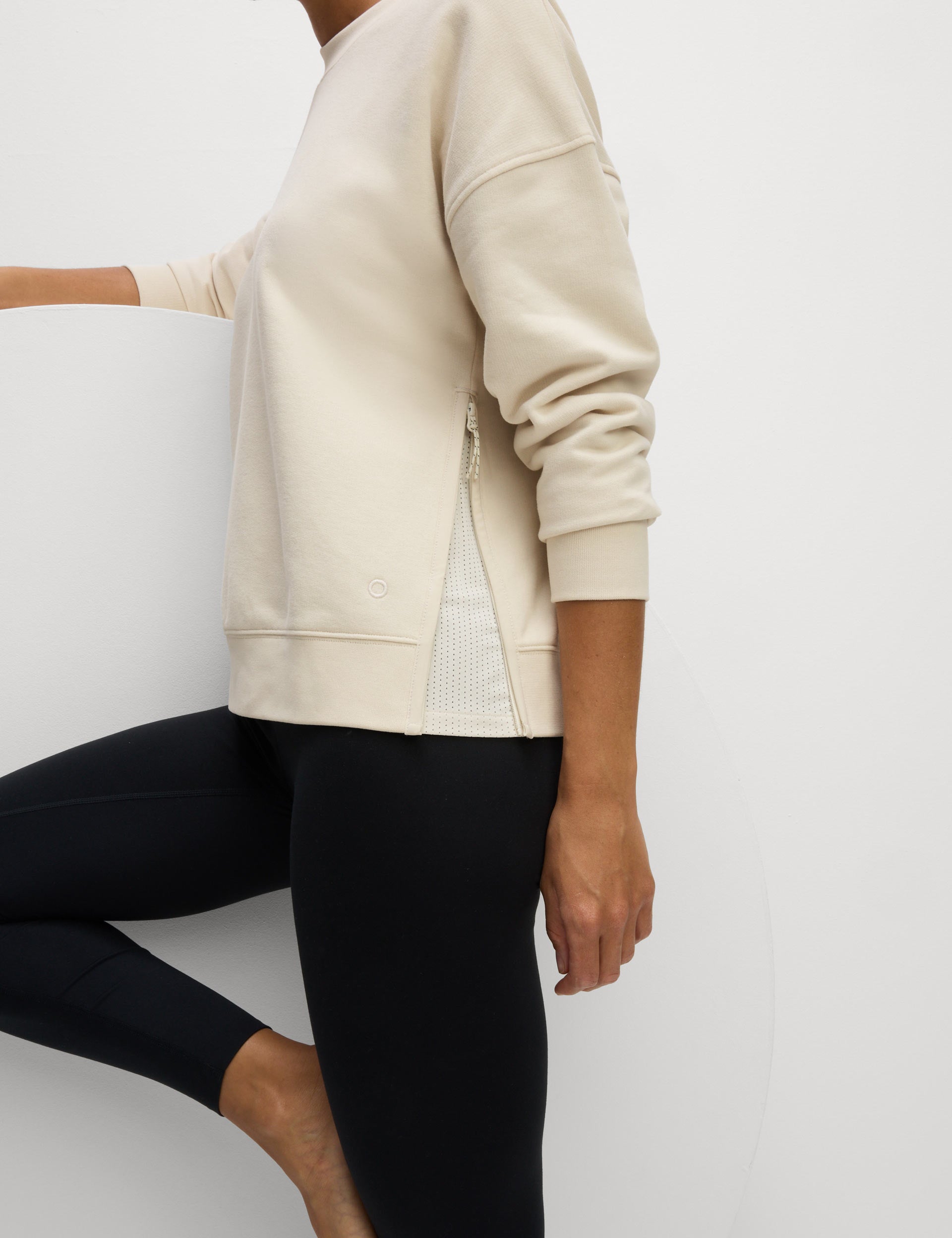 Premium Cotton Blend Mesh Panel Relaxed Sweatshirt for Women - Soft Ivory Pullover | Casual Wear, Lounge, Gym & Street Style Fashion
