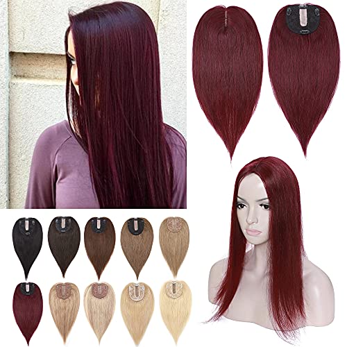 SEGO Real Human Hair Toppers for Women - 130% Density, 10x12cm Silk Base, 100% Remy Clip-in Top Wiglet for Thinning & Grey Hair Cover - 10 Inch Wine Red | Perfect for Daily Wear, Parties & Special Occasions