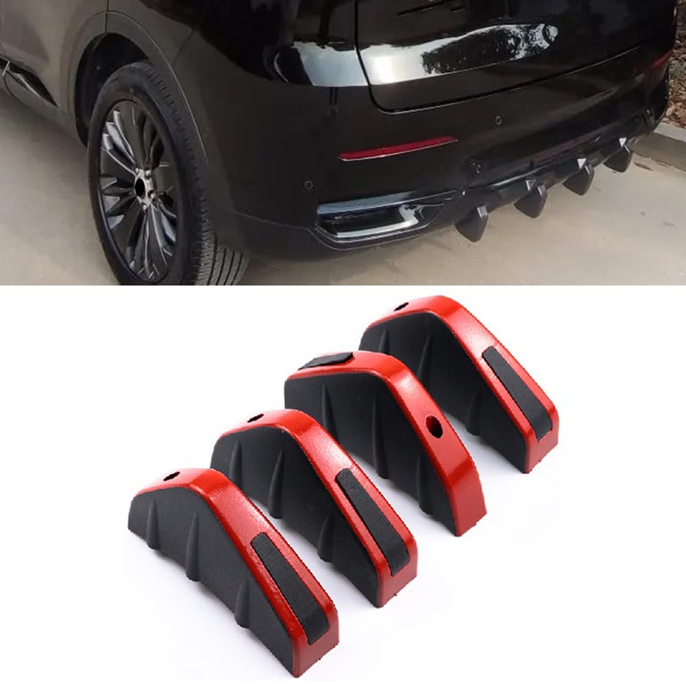 SEADEAR 4PCS Carbon Fiber Rear Bumper Lip Spoiler - Universal Car Diffuser Splitter & Shark Fin Wing for Enhanced Aerodynamics (Red/Black) | Perfect for Sports Cars, Tuner Vehicles & Exterior Styling Upgrades