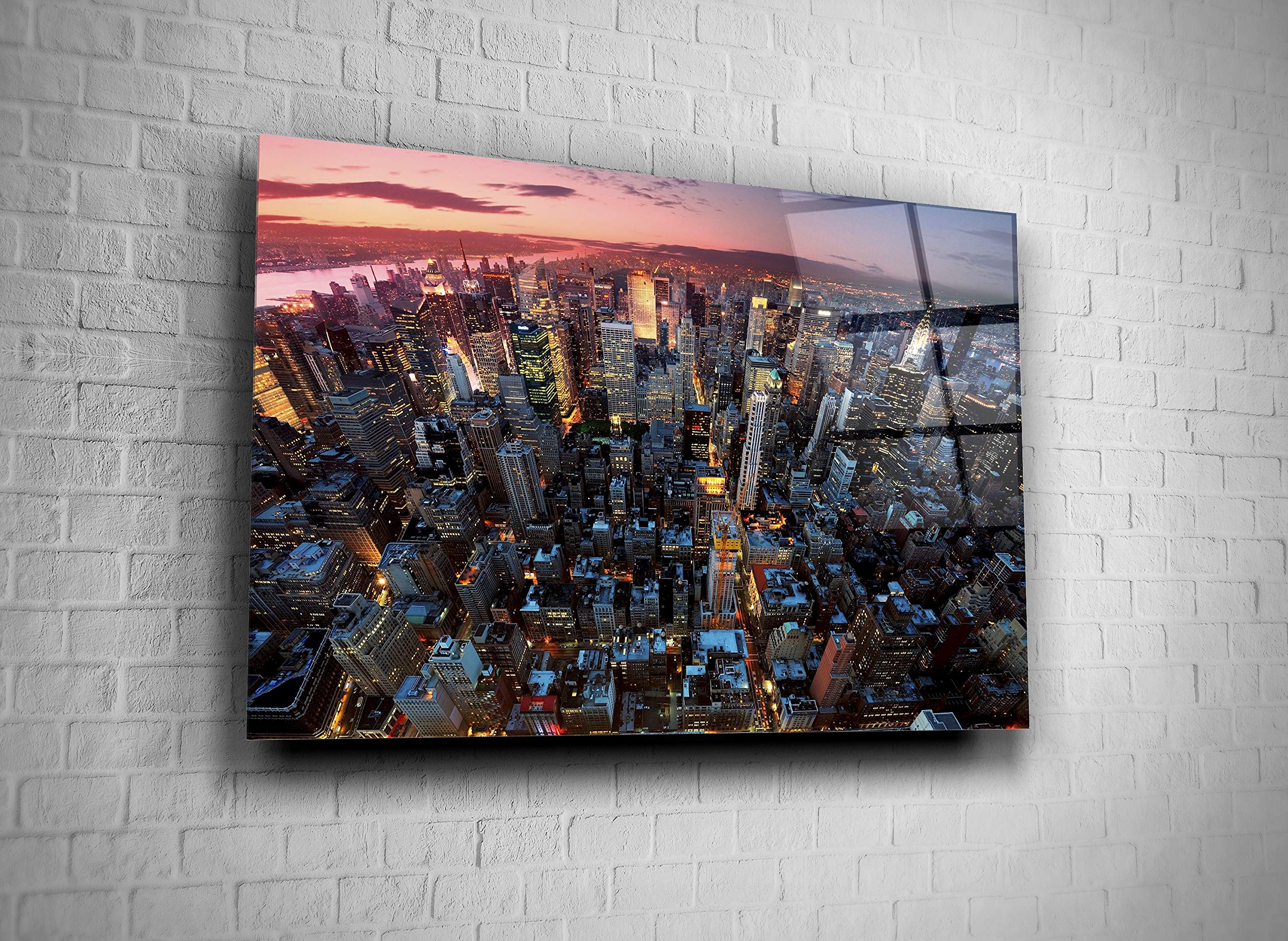 New York City Skyline Night View Canvas Wall Art - Tempered Glass NYC Skyline Poster, Modern Home & Office Decor, Perfect Gift for Holidays & Housewarming (24x36) - Ideal for Living Room, Bedroom, Office & Hotel Decor