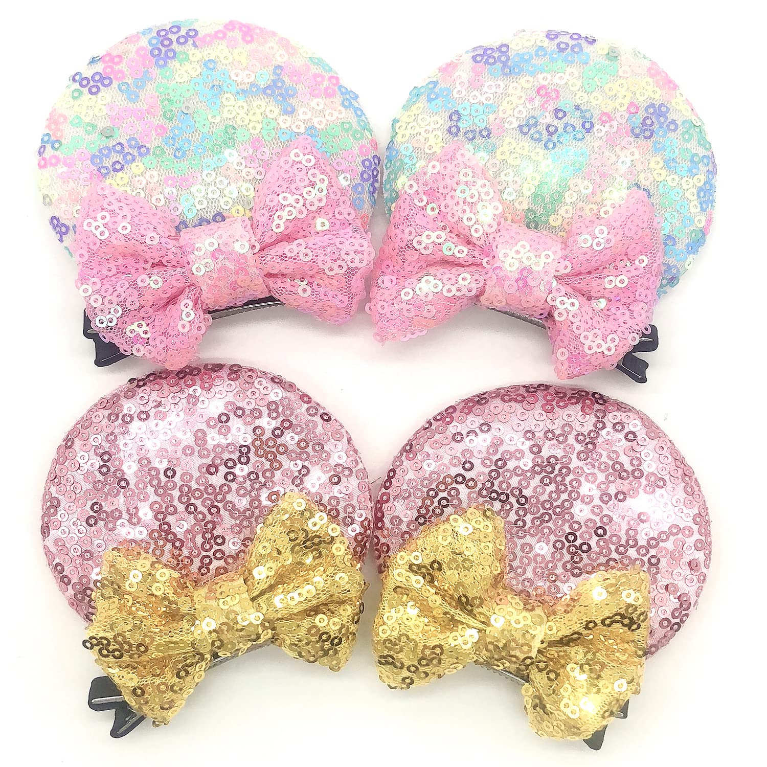 2 Pairs Sparkly Sequin Mouse Ear Hair Clips for Kids, Girls & Women - Glitter Princess Hair Accessories for Birthday, Christmas, Cosplay & Disney Theme Parties (Pink) | Perfect for Costumes, Dress Up & Special Occasions