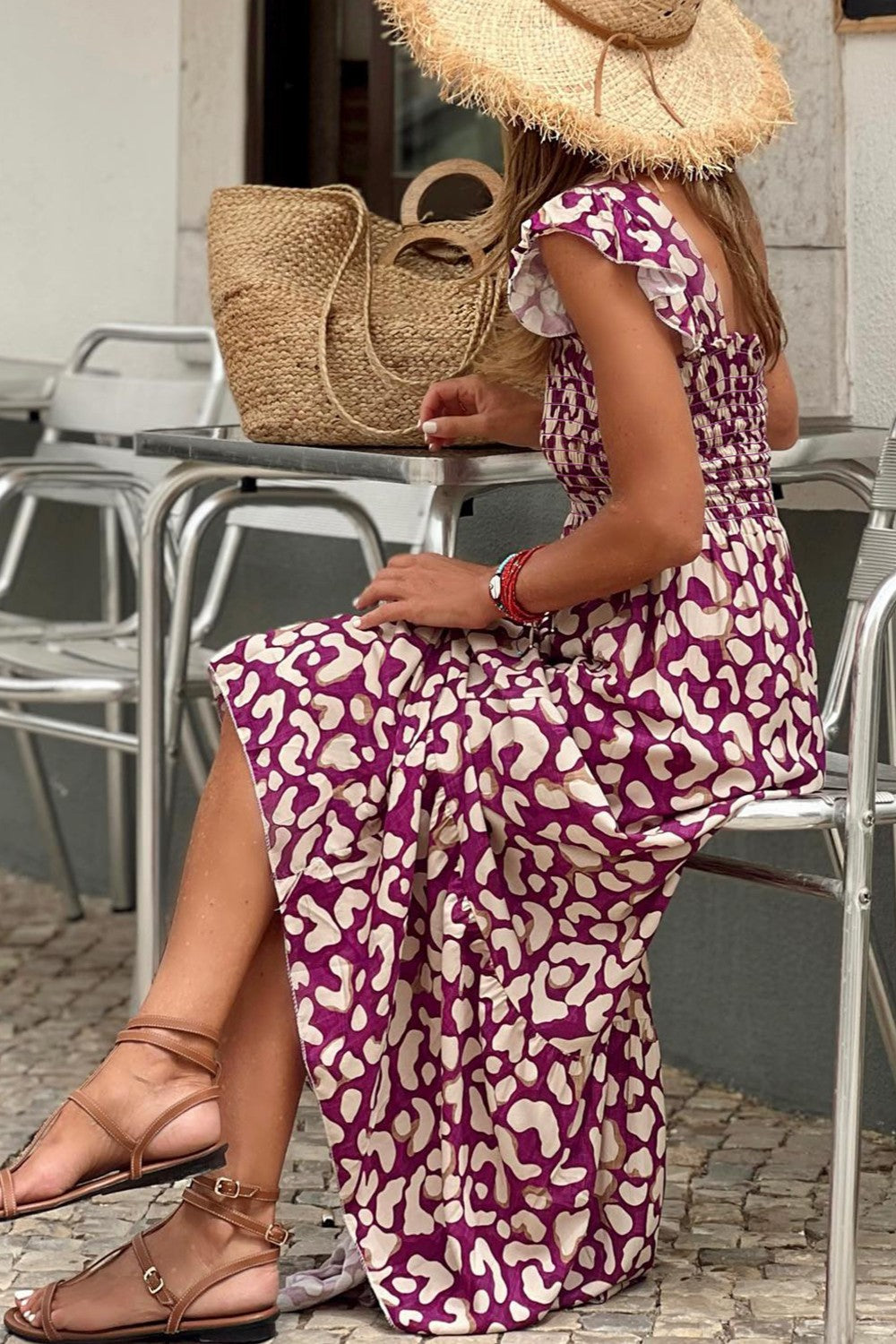 Elegant Ruffled Pink Wide Strap Maxi Dress for Women - Summer Beach Wedding Party & Vacation Outfit
