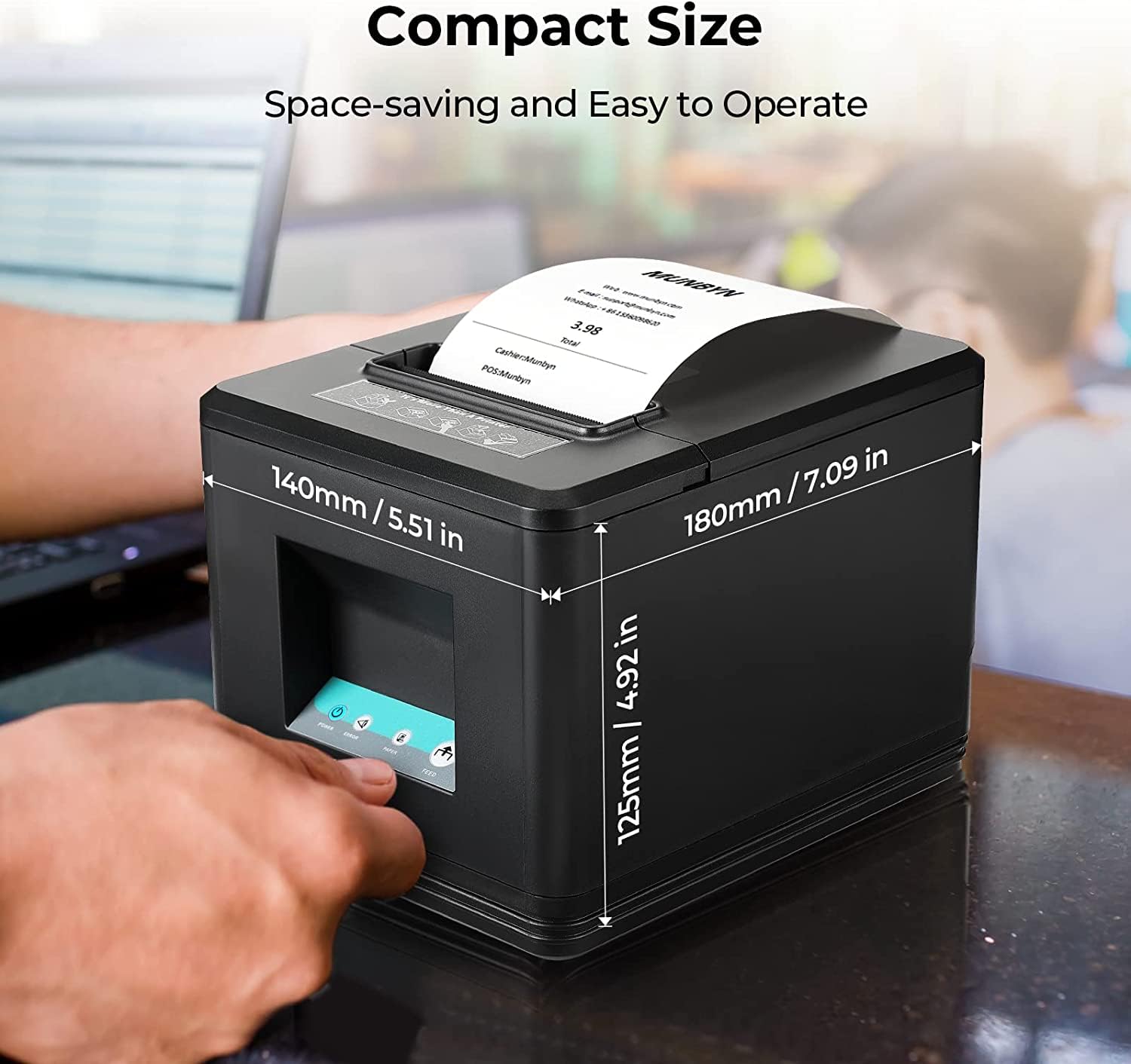 MUNBYN 80mm USB Thermal Receipt Printer with Auto Cutter - ESC/POS Compatible for Windows & Mac - POS System, Retail Store, Restaurant, Small Business (USB Interface Only)