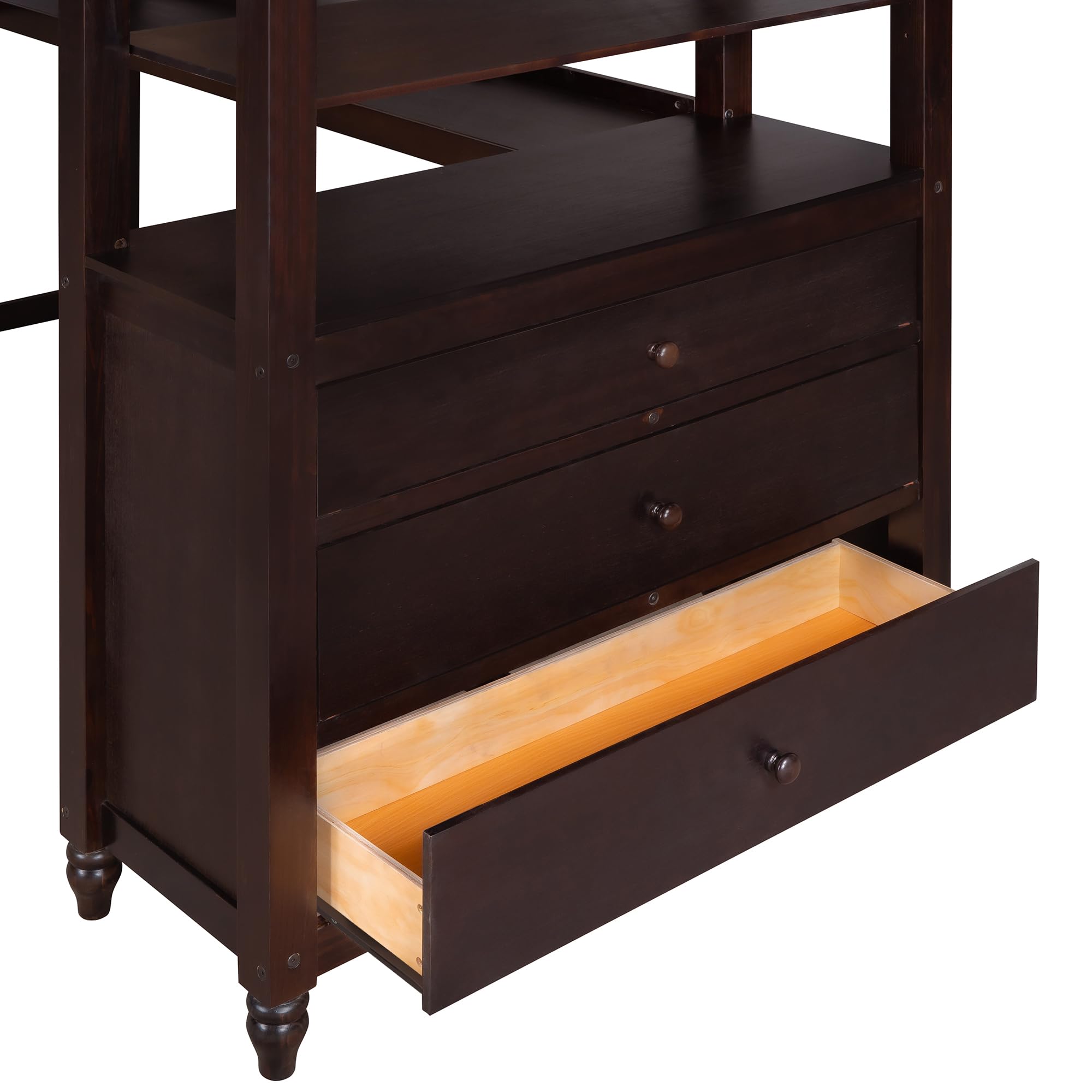 Harper & Bright Designs Twin Size Wooden Loft Bed with Desk, Dresser & Storage Drawers - Space-Saving Study & Sleep Solution for Kids, Teens & Adults - No Box Spring Needed - Espresso Finish - Perfect for Small Bedrooms, Dorm Rooms & Studio Apartments