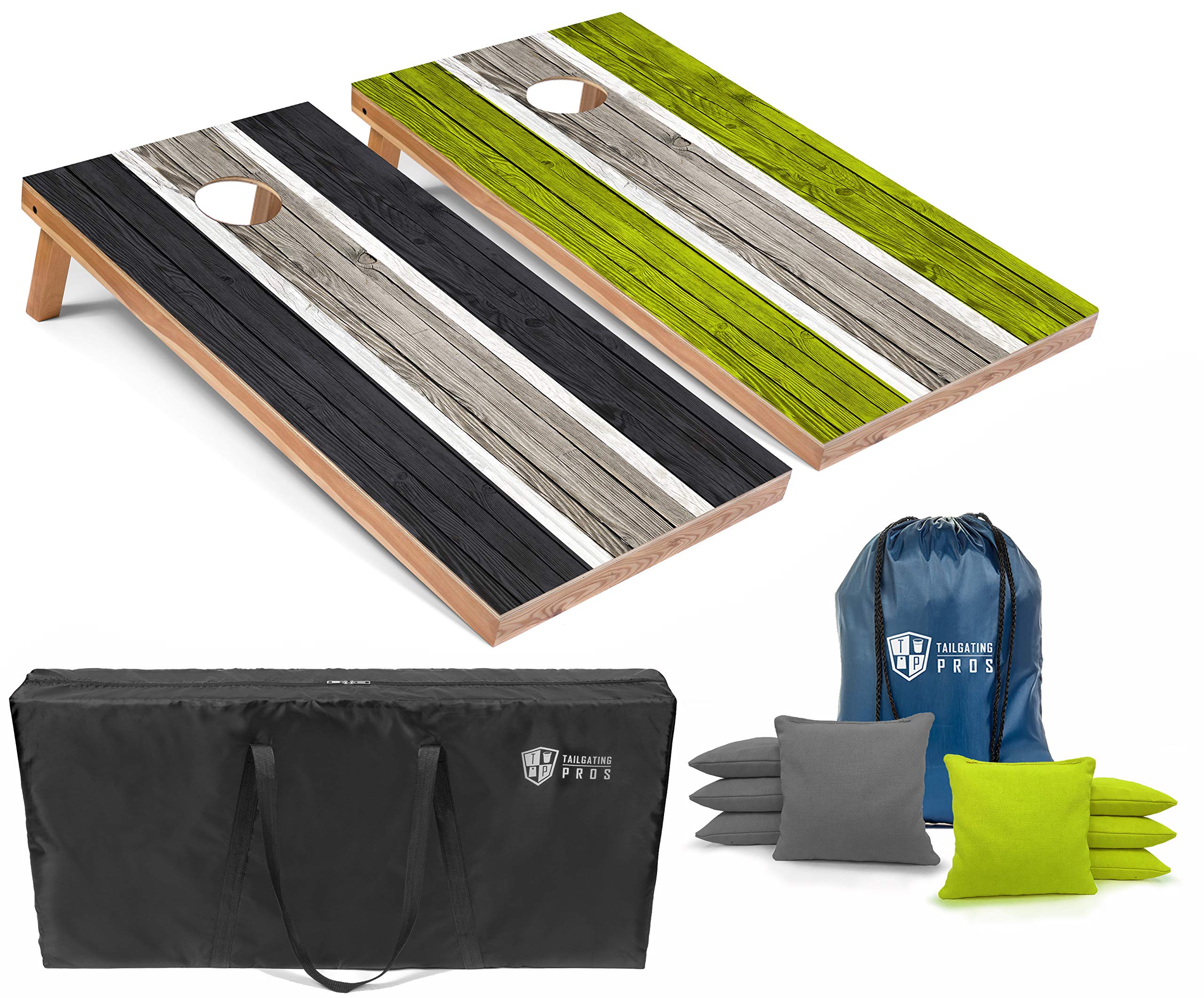 Premium LED Cornhole Board Set with Striped Lightweight Design - 4'x2' Regulation Size, Glow-in-the-Dark Rings, 8 Bean Bags & Carry Case - Perfect for Backyard Parties, Tailgating Events and Outdoor Games Night