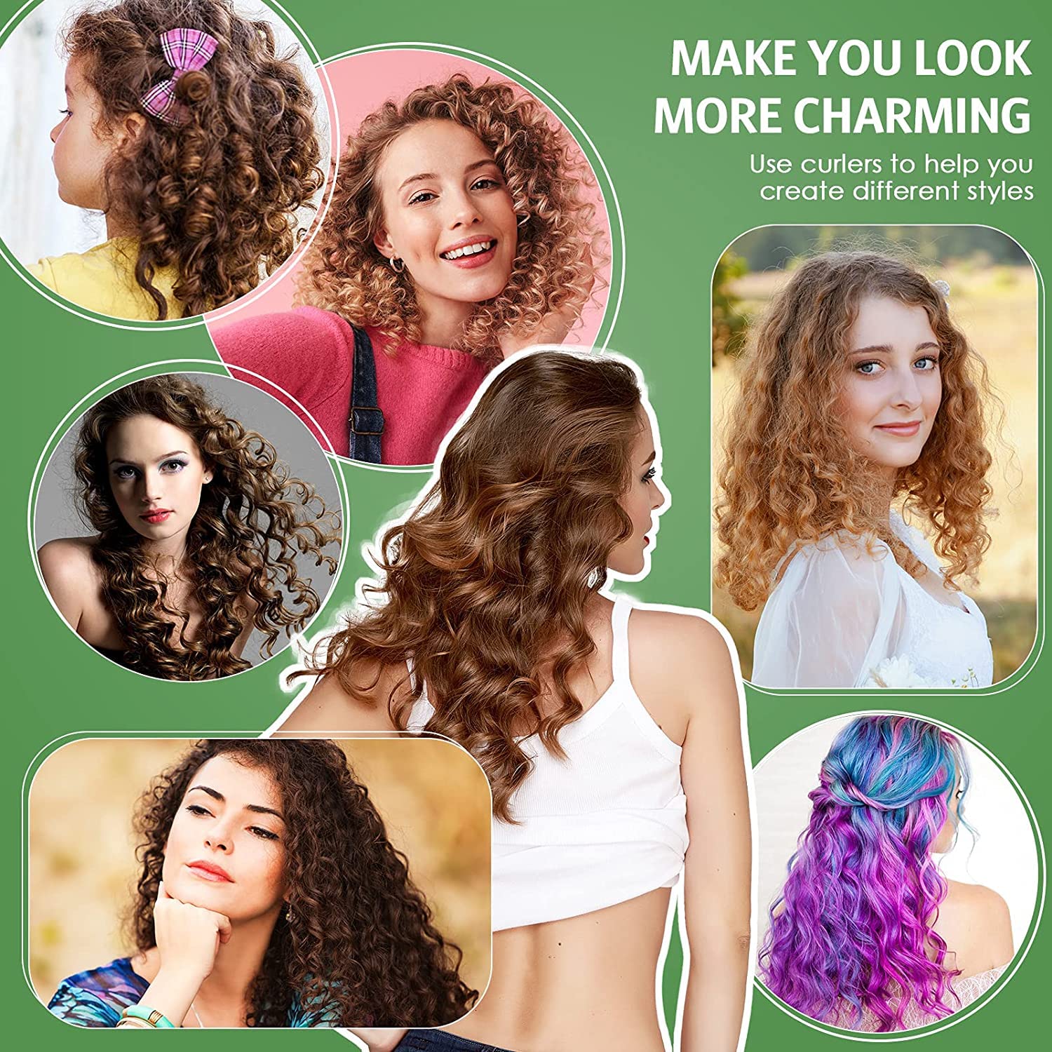 SIYAA 20 Pack Flexible Curling Rods - No Heat Soft Foam Hair Rollers & Twist Curlers with Steel Pintail Comb - Hair Styling Tools for Women & Girls (Green) - Perfect for Home Salon, DIY Hairstyles & Professional Styling