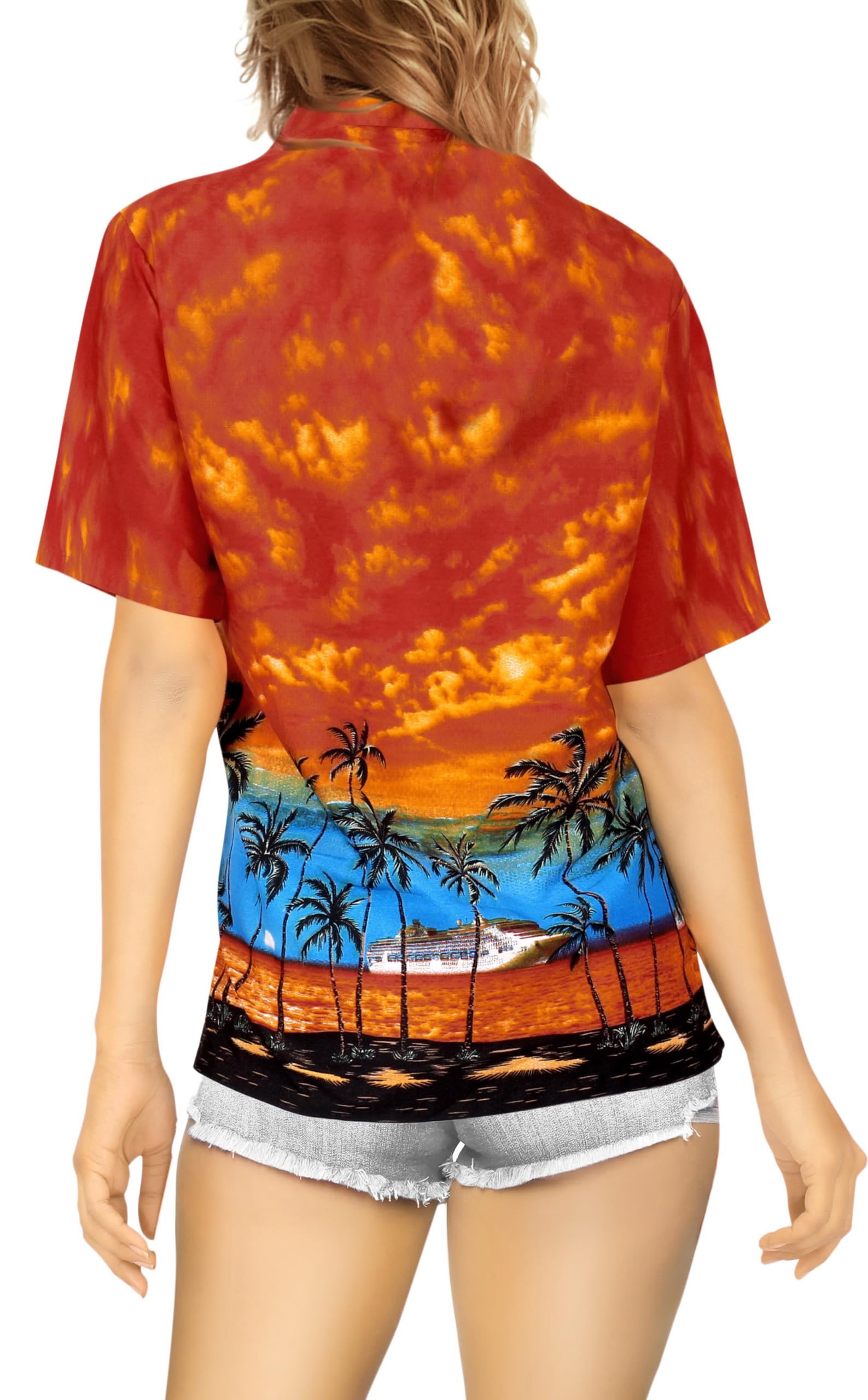 LA LEELA Women's Hawaiian Short Sleeve Beach Blouse - Floral Print Vacation Shirt for Summer, Pool Party & Tropical Getaway