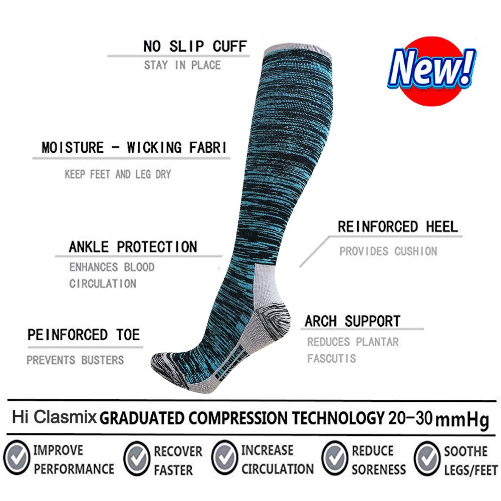 Hi Clasmix Graduated Compression Socks for Women & Men - Wide Calf Support Socks for Circulation, Pregnancy, Nurses, Running & Travel - Best for Varicose Veins Relief & Swollen Feet - Perfect for Workouts, Long Flights & Medical Professionals