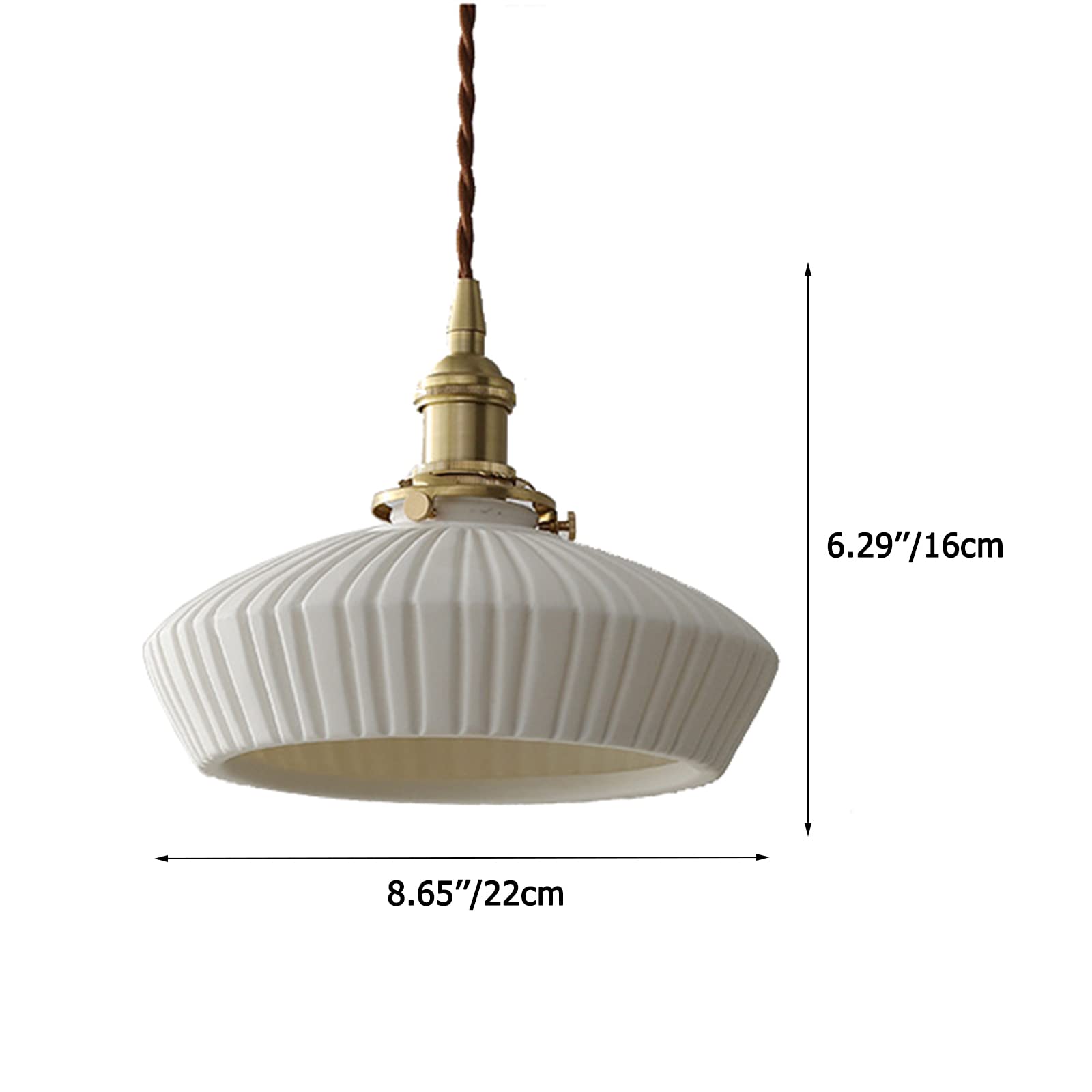 Vintage White Ceramic Pendant Light with Brass Socket & Switch - Mini Hanging Ceiling Lamp for Kitchen Island, Dining Room & Bedroom Lighting (TCS-A)