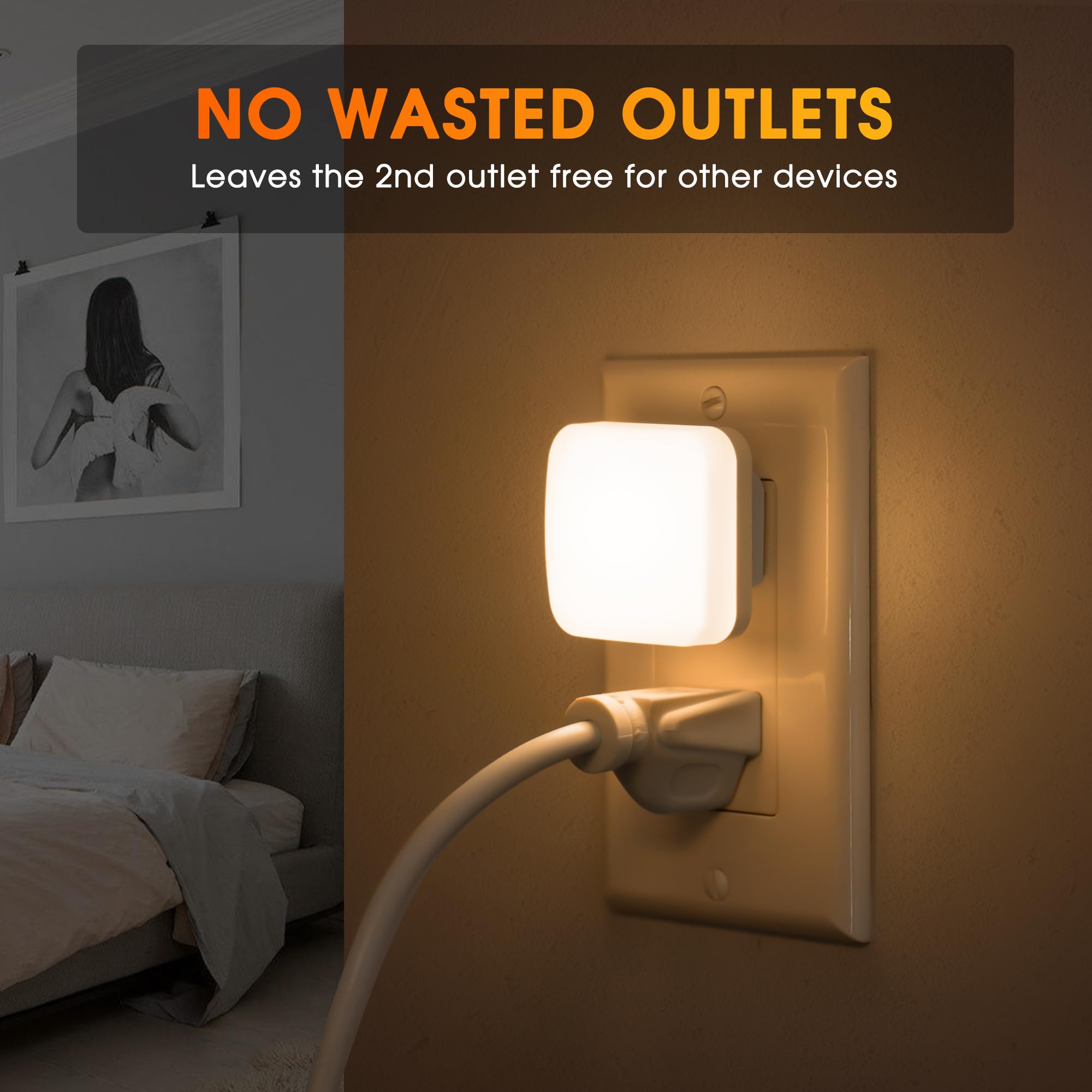 LED Night Lights Plug into Wall with Light Sensor, Dusk to Dawn 0.3W Square Night Light for Kids - 3000K Warm White for Bathroom, Bedroom, Kitchen (2 Pack) - Perfect for Nursery, Hallway & Baby Safety