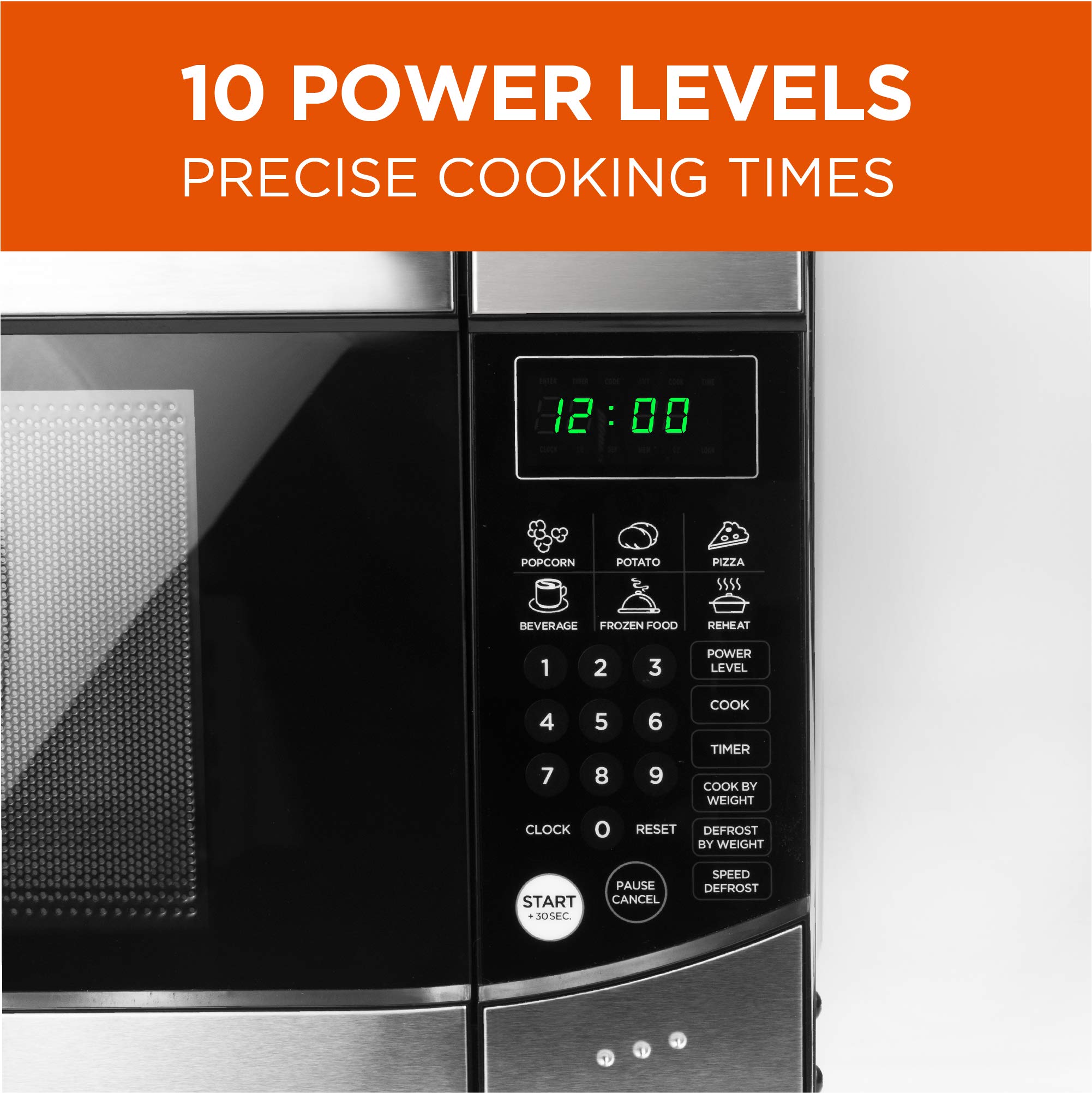 Commercial Chef 0.9 Cu Ft Stainless Steel Countertop Microwave - 900W with 10 Power Levels, Digital Controls, Push Button, Child Lock, Timer & Quick-Touch Menu - Perfect for Home Kitchen, Office Breakroom & Small Spaces