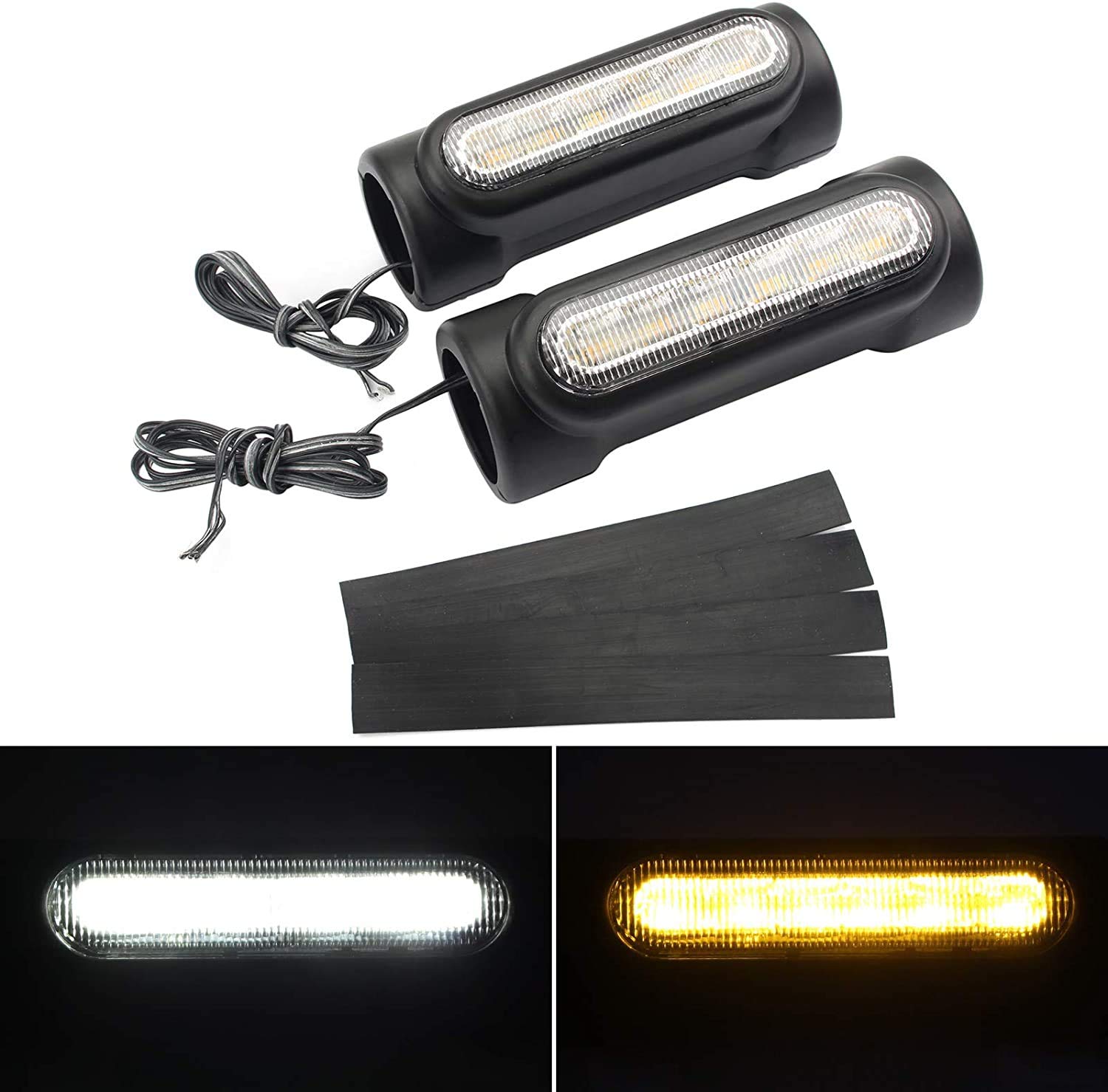 Eagle Lights Black Motorcycle Highway Bar Light Switchback Driving Lights DRL Turn Signal - White Amber LED for Harley Davidson Touring Bikes Crash Bars | Perfect for Night Riding & Enhanced Safety on Highways