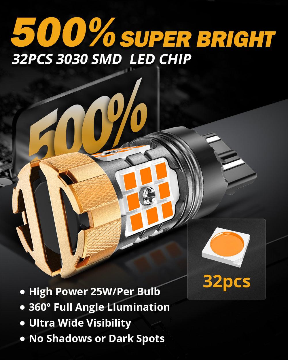 T20 7443 7440 LED Turn Signal Light Bulbs - 50W 4000LM CAN Bus Error Free 3000K Amber (2 Bulbs) | Front/Rear/Side Marker Lights for Cars, Trucks, SUVs - B21 PRO Series