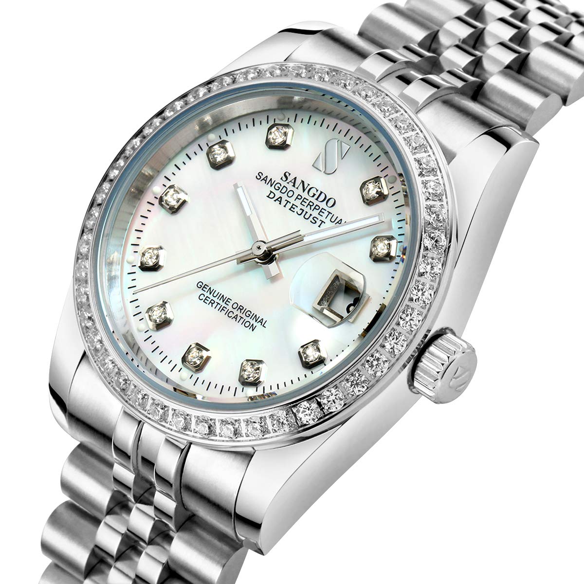 Gosasa Men's Luxury Automatic Mechanical Watch with Gold Crystal Accents & Stainless Steel Band - Waterproof Dress Watch for Business, Party & Formal Occasions - Perfect Gift for Men, Husband, Father & Friends