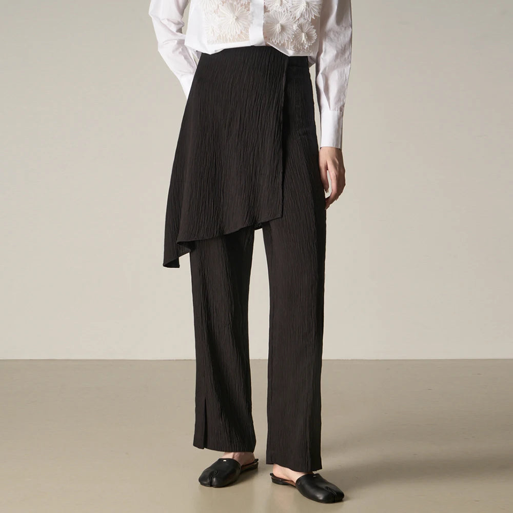 Women's Asymmetrical Wide Leg High Waist Patchwork Pants - Loose Solid Color Trousers for Autumn Fashion | Perfect for Casual Outings, Office Wear & Boho Chic Style