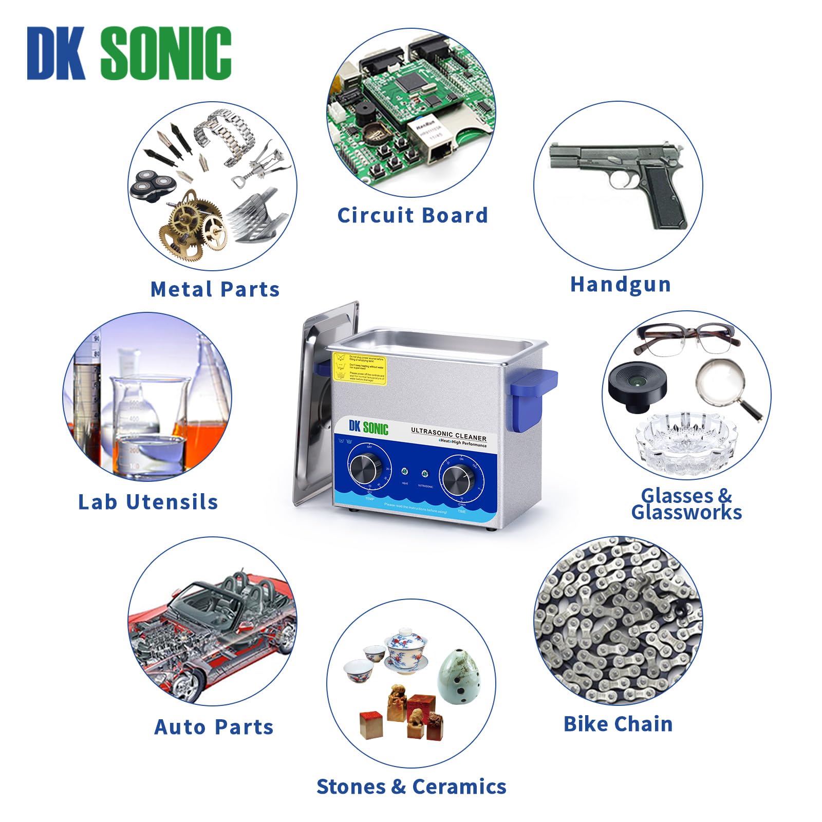 DK SONIC 3L Ultrasonic Cleaner with Timer & Heater - Stainless Steel Jewelry Cleaner for Eyeglasses, Watches, Coins - Professional Cleaning Machine for Carburetor Parts, Dentures, Tools - 110V 0.79Gal Home & Commercial Use
