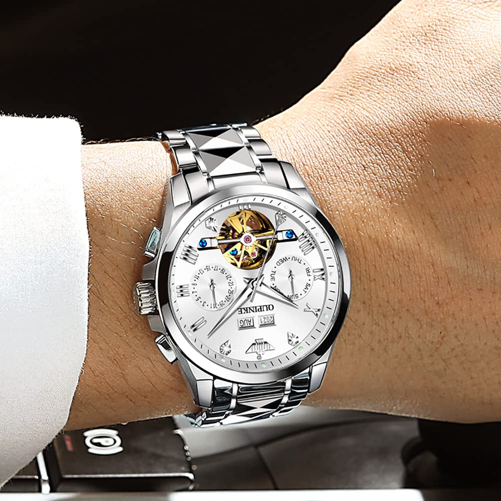 Premium Automatic Skeleton Self-Winding Dress Watch for Men - Waterproof Business Wristwatch with Luminous Tungsten Case - Perfect for Formal Events, Office Wear & Special Occasions