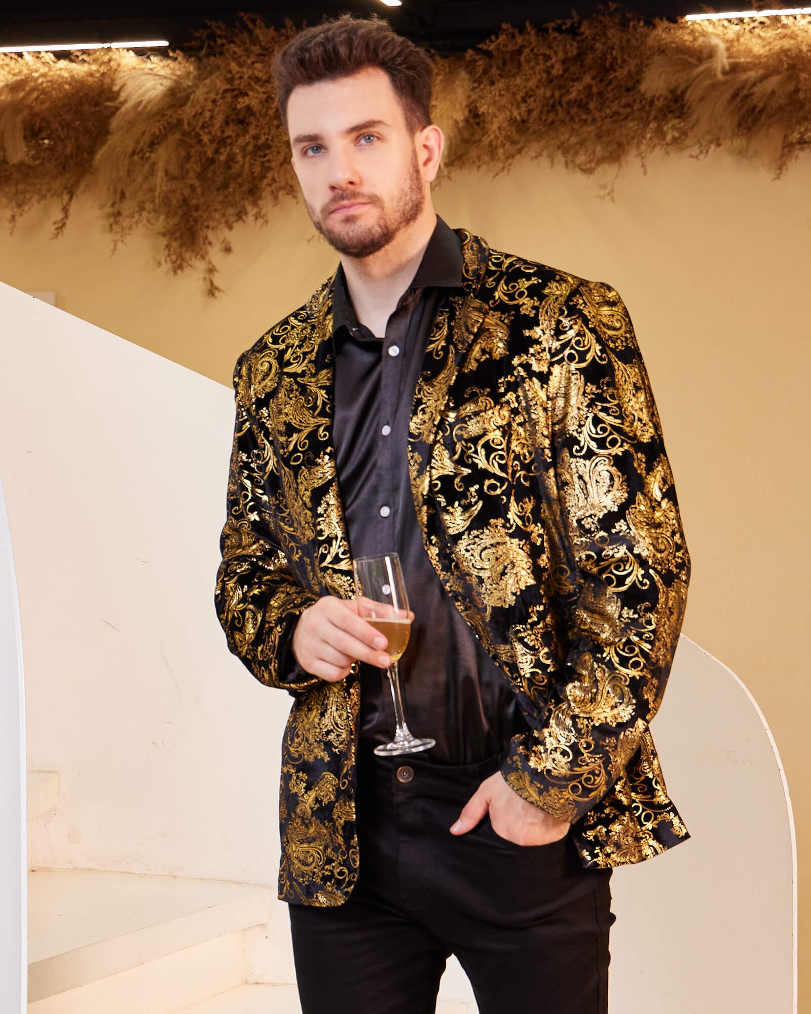 WULFUL Men's Floral Slim Fit Blazer Jacket - Stylish Formal Wear for Dinner Party, Prom, Wedding & Office | Tuxedo Suit Jacket for Men