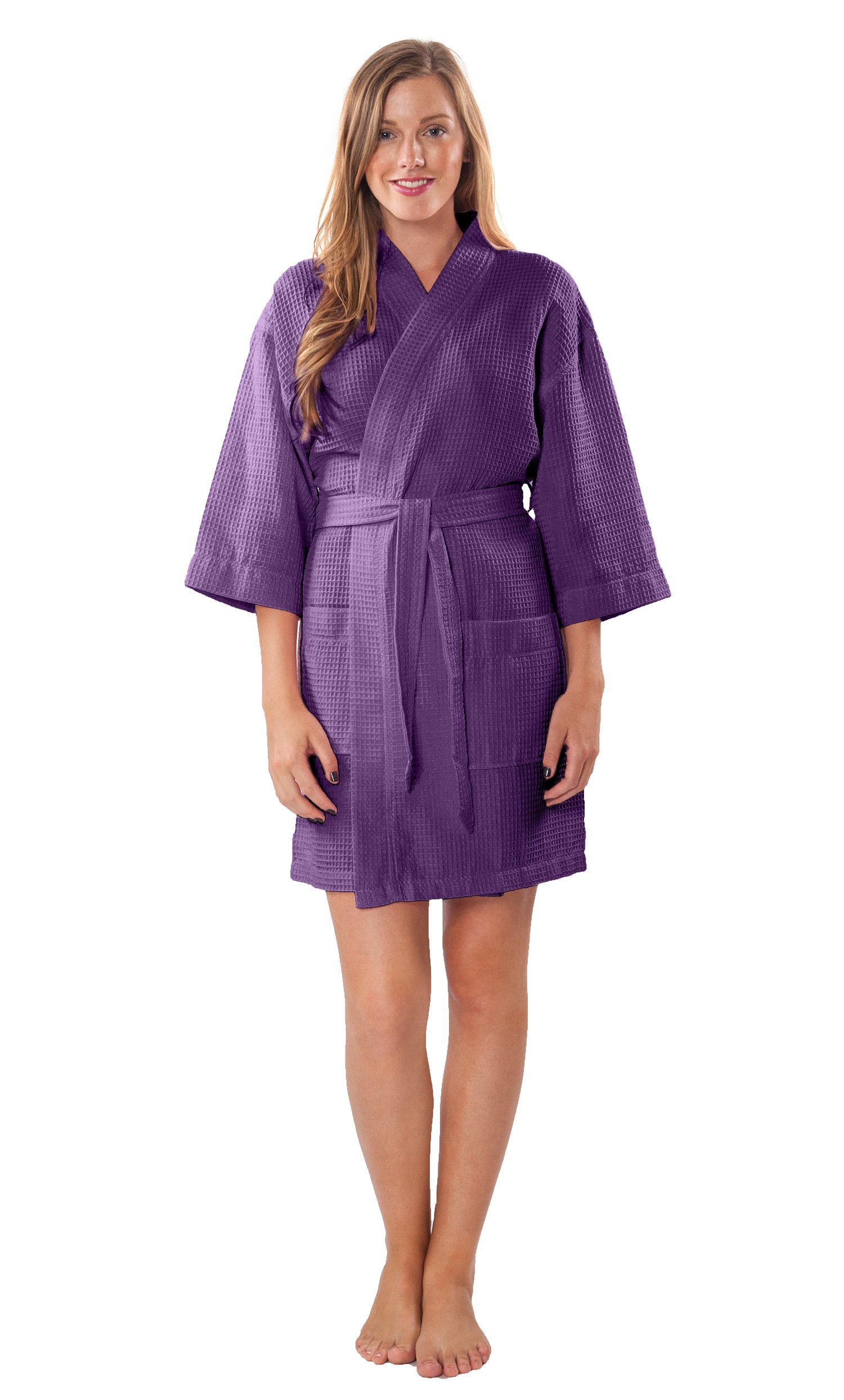 Turquoise Lightweight Short Robes for Women - Soft Waffle Kimono Bathrobe with Fast-Drying & Durable Cotton Blend - Perfect for Spa, Beach Cover-Up and Lounging at Home