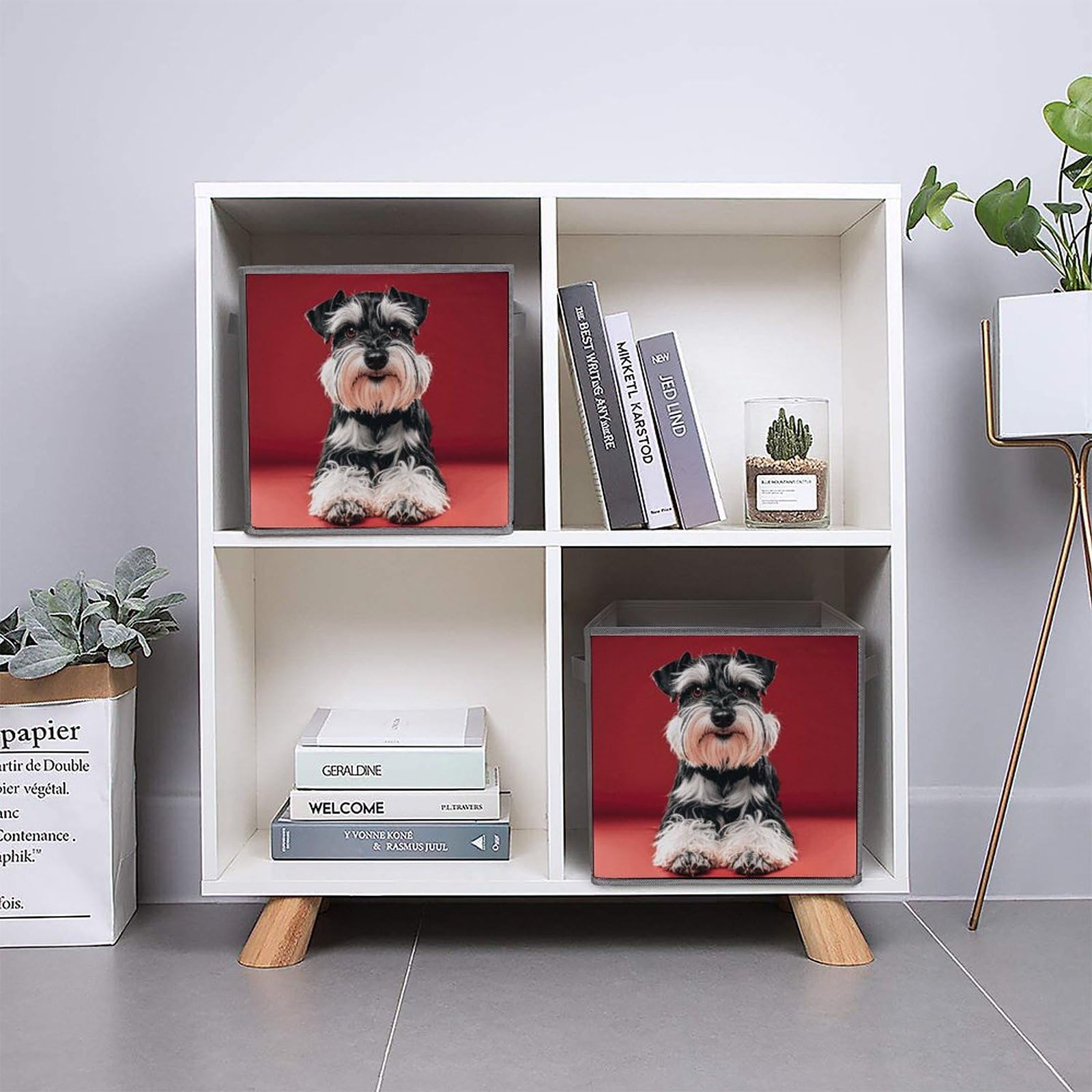 6-Pack Collapsible Storage Bins with Handles - Cute Schnauzer Dog Pattern Foldable Organizing Baskets for Home, Closet, Shelves & Office Organization - Space Saving Storage Boxes for Toys, Books & Household Items