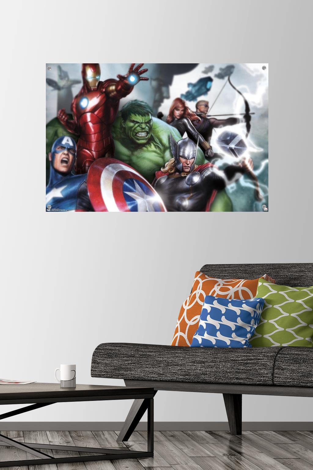 Marvel Avengers Assemble Wall Poster with Push Pins - MCU Superhero Decor for Bedroom, Office & Game Room