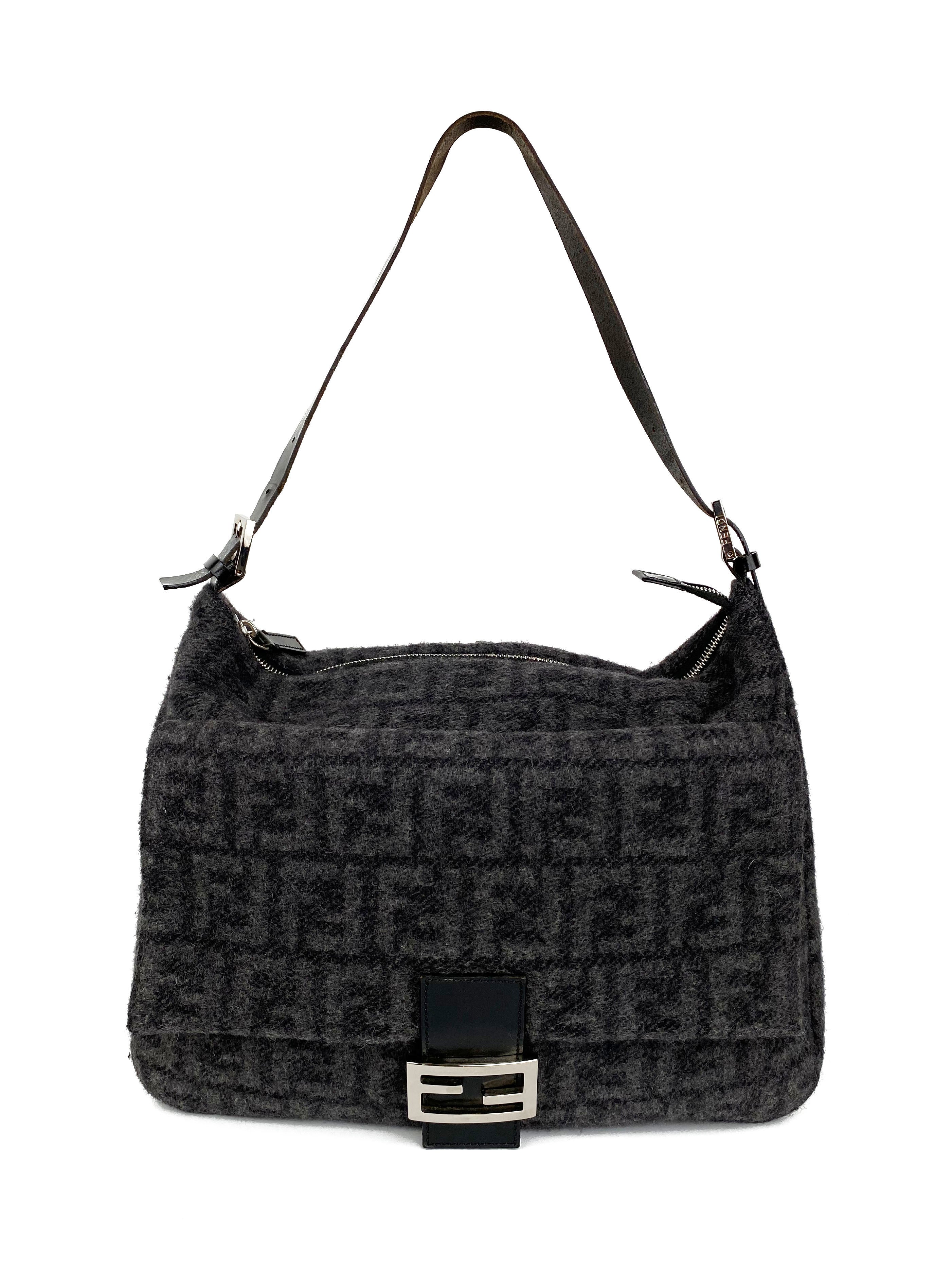Fendi Black Wool Baguette Bag - Luxury Designer Shoulder Purse for Women | Perfect for Evening Parties, Date Nights & Special Occasions