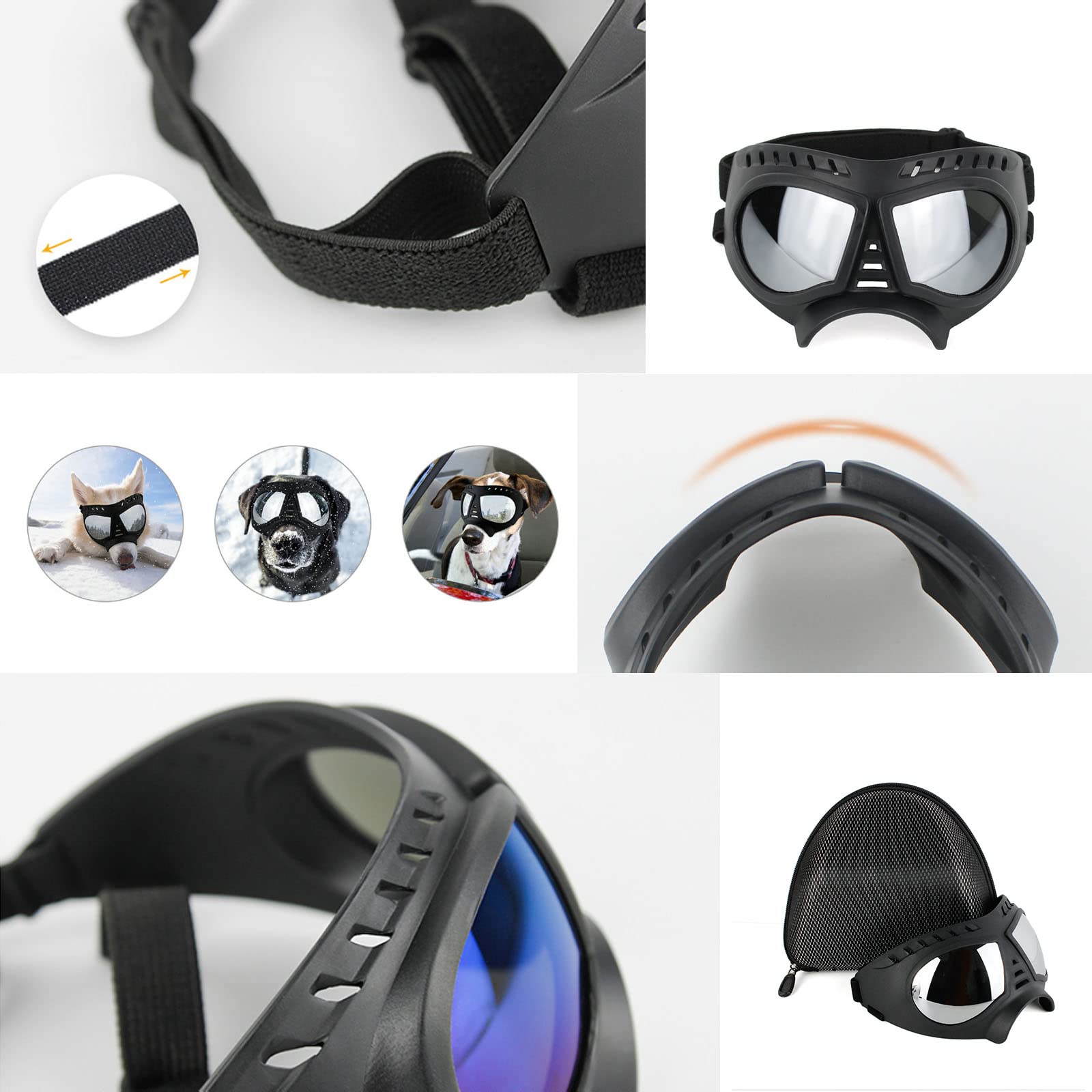 UV Protection Dog Sunglasses - Windproof Goggles for Small/Medium/Large Dogs - Blue Lens for Outdoor Adventures
