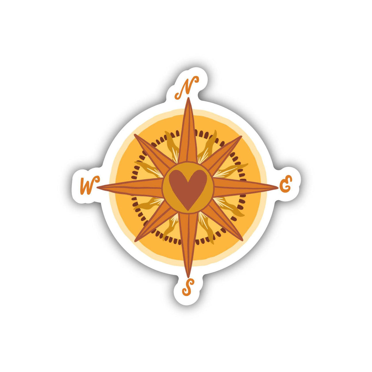 Compass Nature Sticker - Waterproof Outdoor Adventure Decal for Hiking Gear, Travel Accessories & Laptop - Yellow