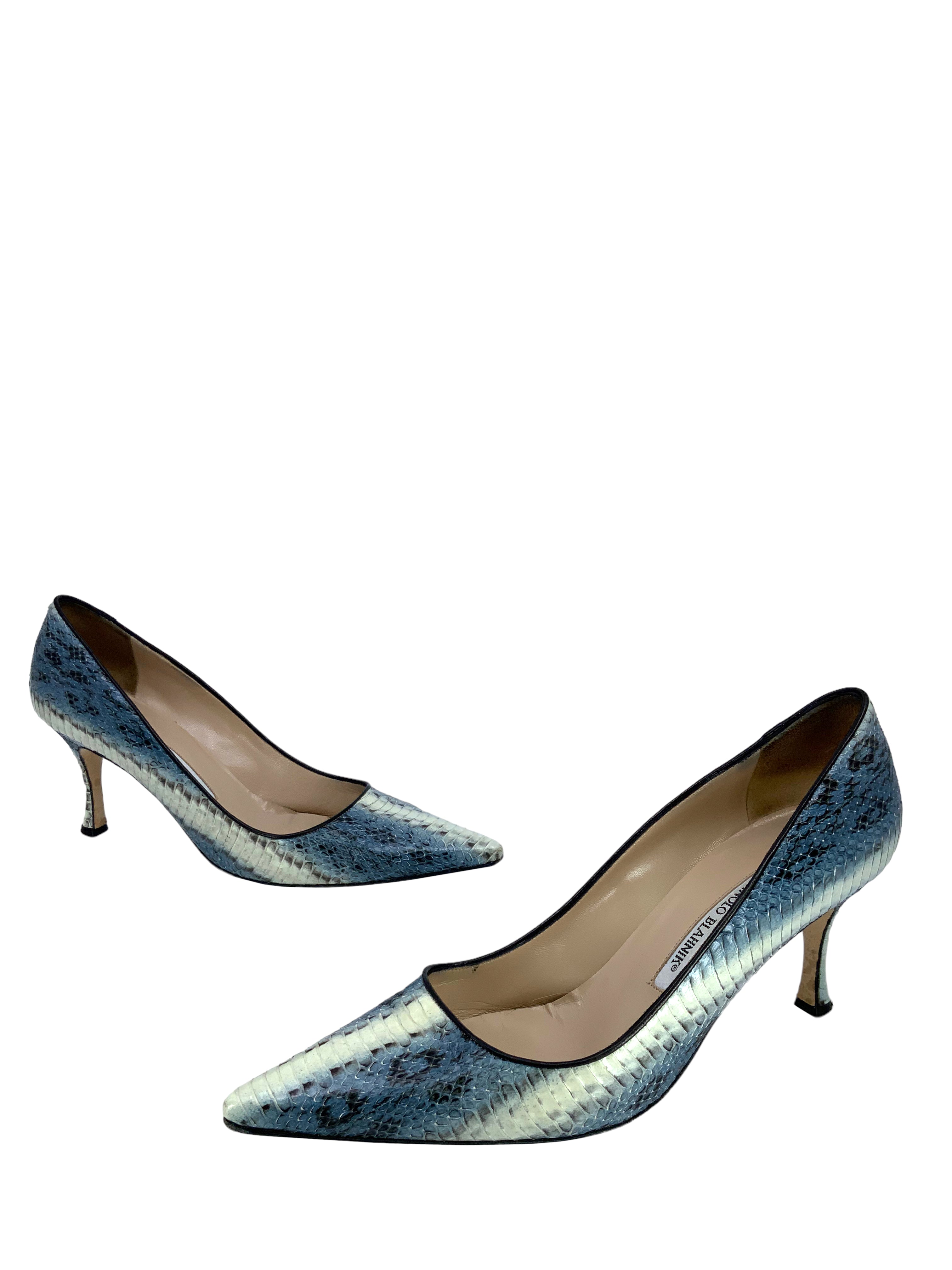 Manolo Blahnik Newcio Snakeskin Heels Women's Size 9.5 Luxury Designer Pumps for Weddings, Parties & Special Occasions