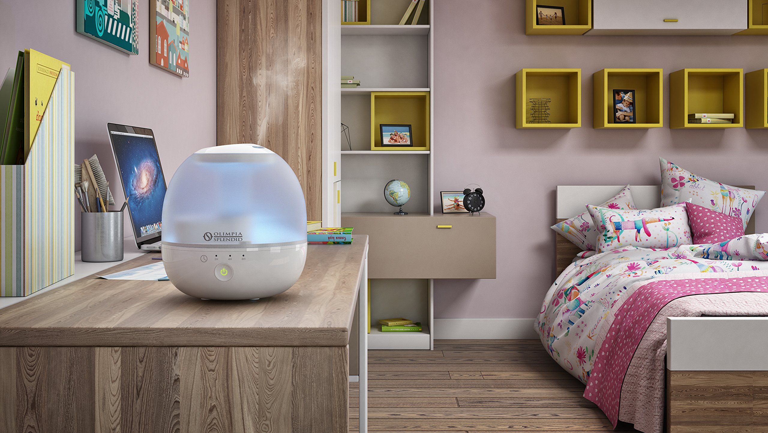 Olimpia Splendid Limpia 2 Humidifier with Chromotherapy, Touch Display & Timer - Perfect for Bedroom, Nursery & Office Air Moisturizing