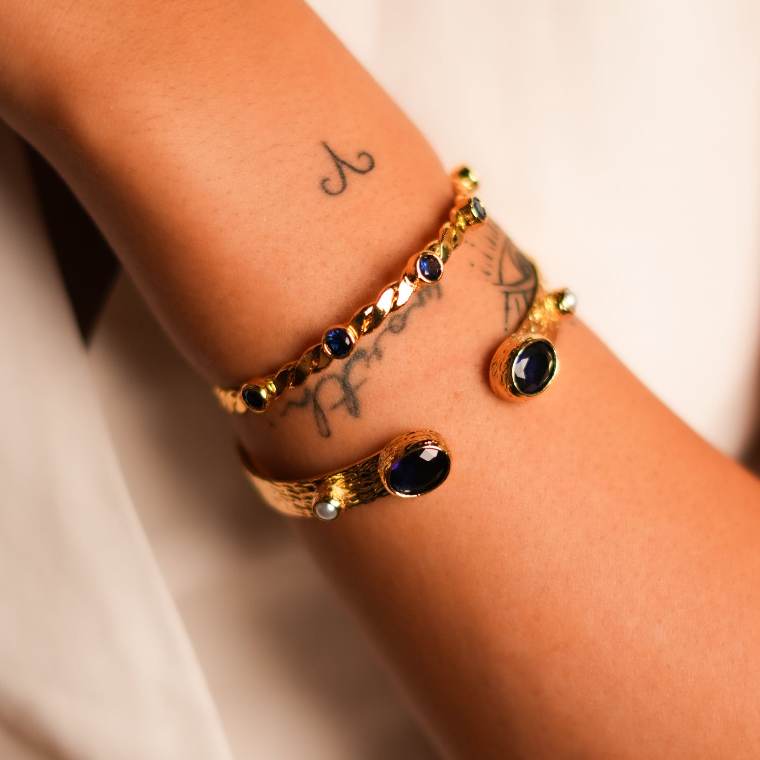 Elegant Twisted Sapphire & Gold Dainty Cuff Bracelet for Women | Minimalist Jewelry Gift for Her | Perfect for Weddings, Date Nights & Special Occasions