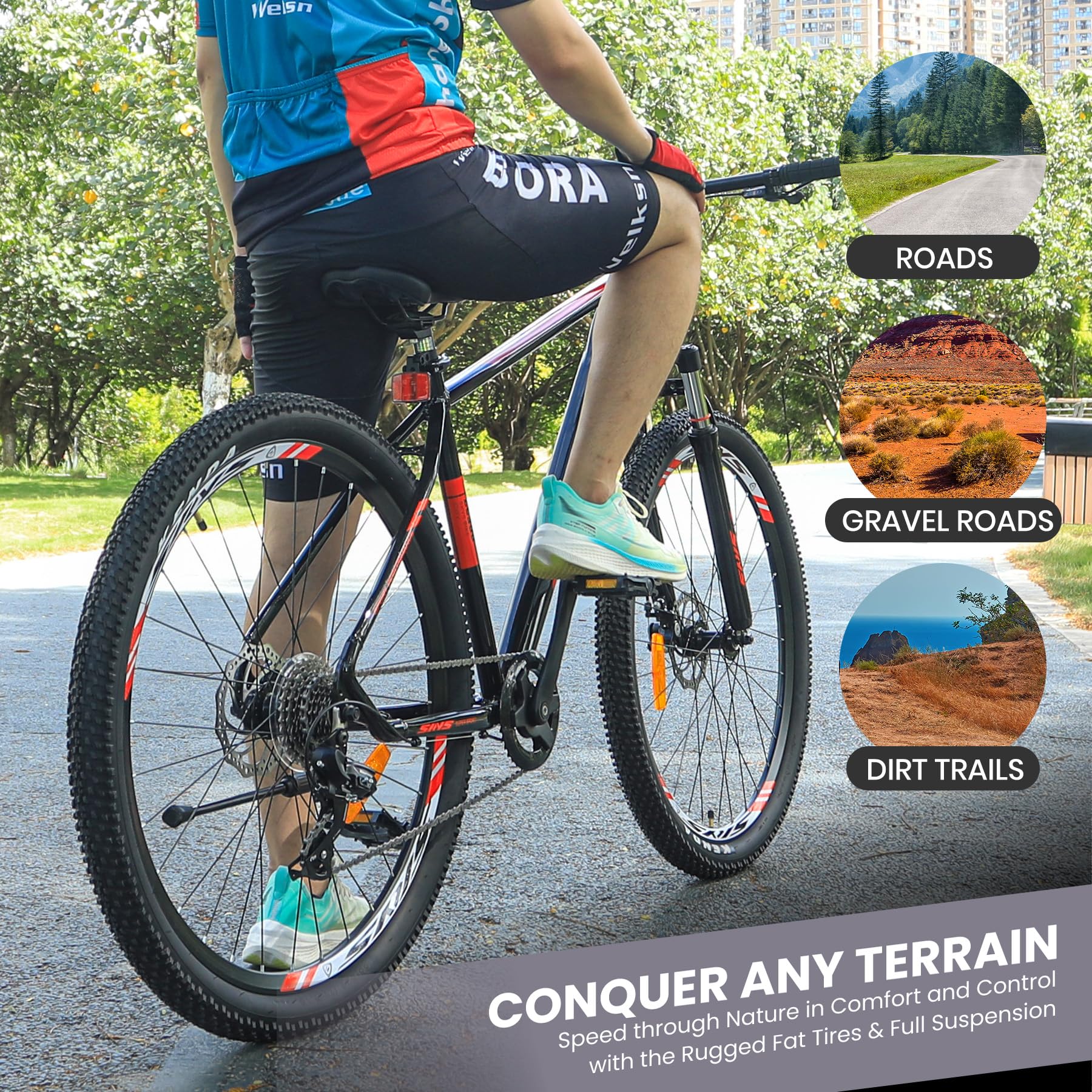 **29 Inch Mountain Bike - 19 Inch Aluminum Frame, 2.1 Inch Tires, 21-Speed Gears, Suspension Fork, Ergonomic Seat, Disc Brakes - Perfect for Trail Riding & Outdoor Adventures**