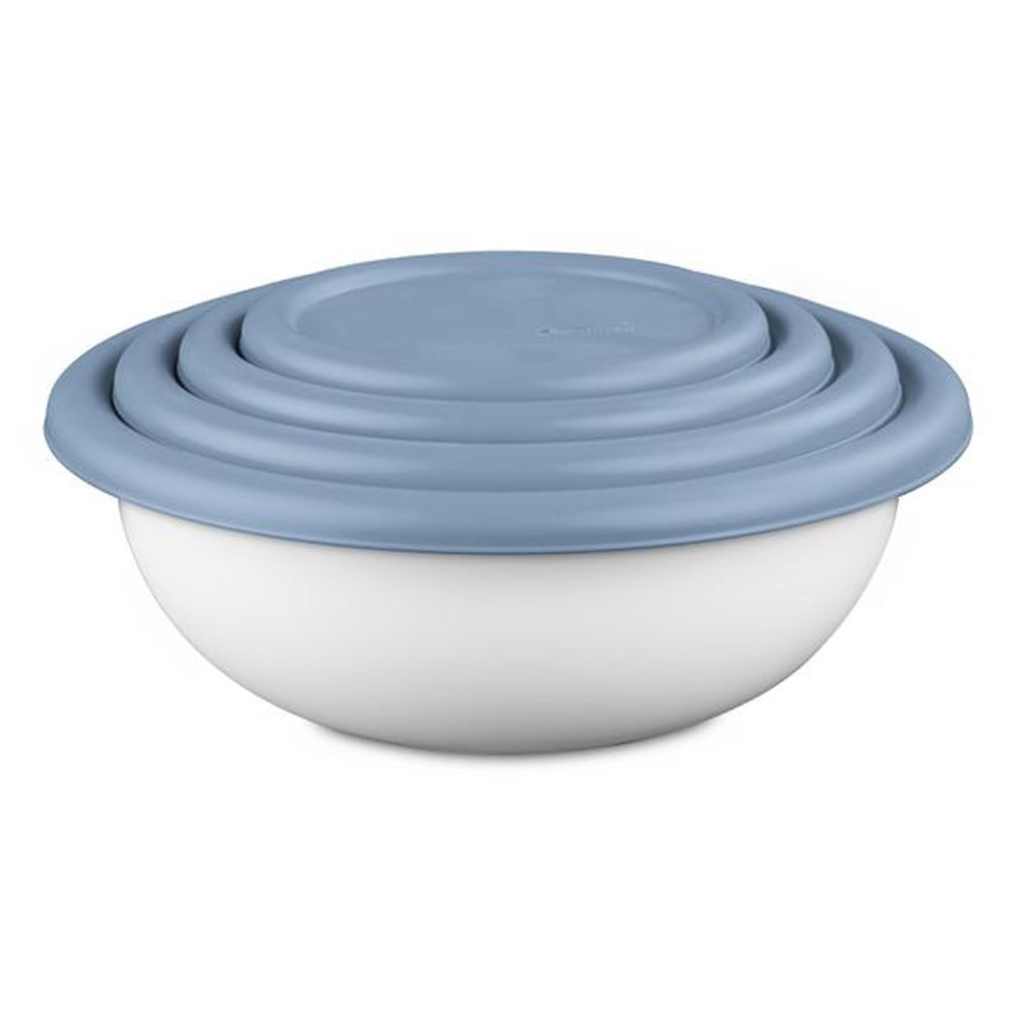 Sterilite 18-Piece Plastic Nesting Mixing Bowls Set with Lids & Pour Spouts - BPA-Free Food Storage Containers for Meal Prep, Baking, Cooking & Leftovers - Durable Kitchen Organizers in Washed Blue