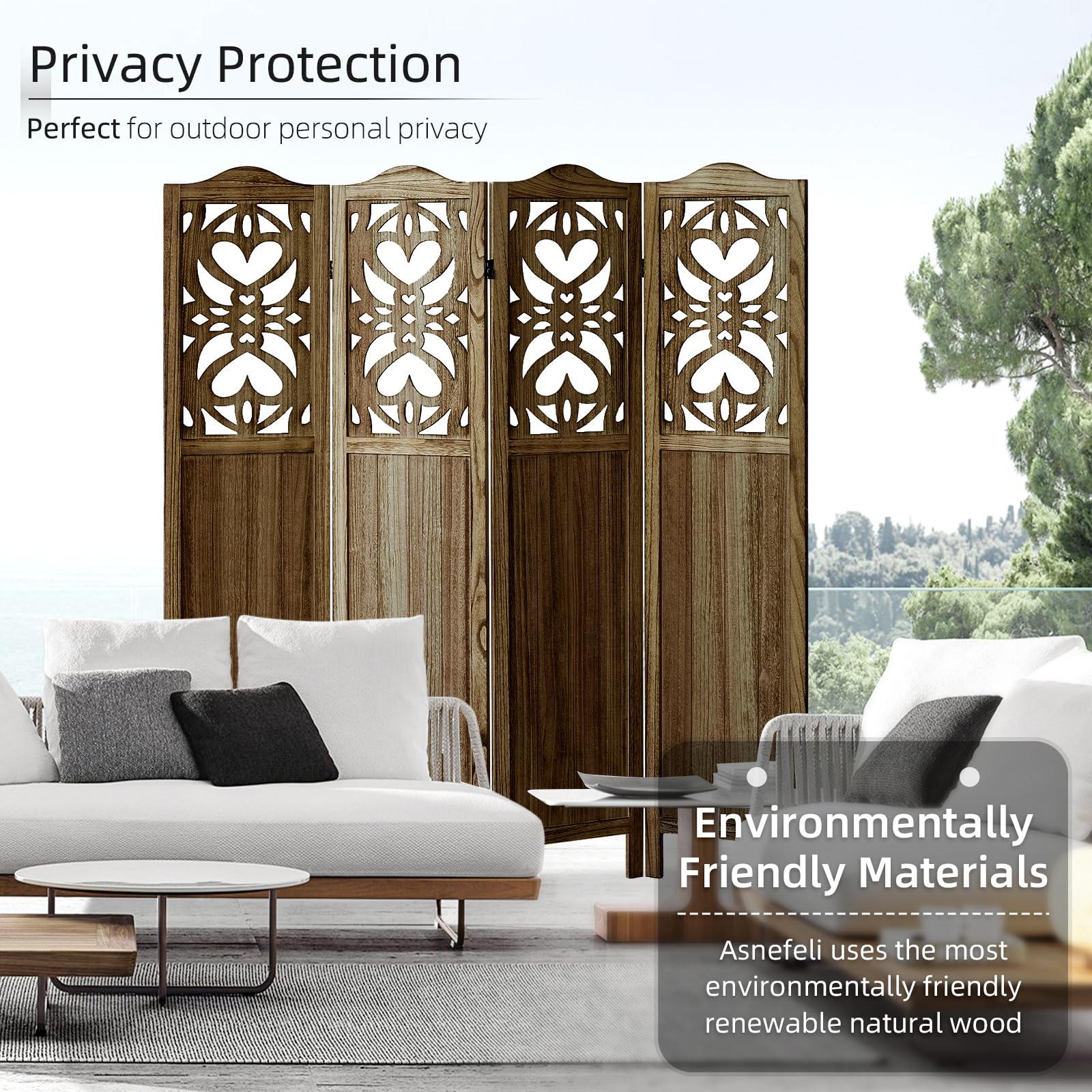 4 Panel Wood Room Divider - 5.6Ft Folding Privacy Screen with Carved Design | Freestanding Partition for Bedroom, Home Office & Living Room | Portable Space Divider in Brown Finish | Perfect for Room Separation, Privacy & Home Decor