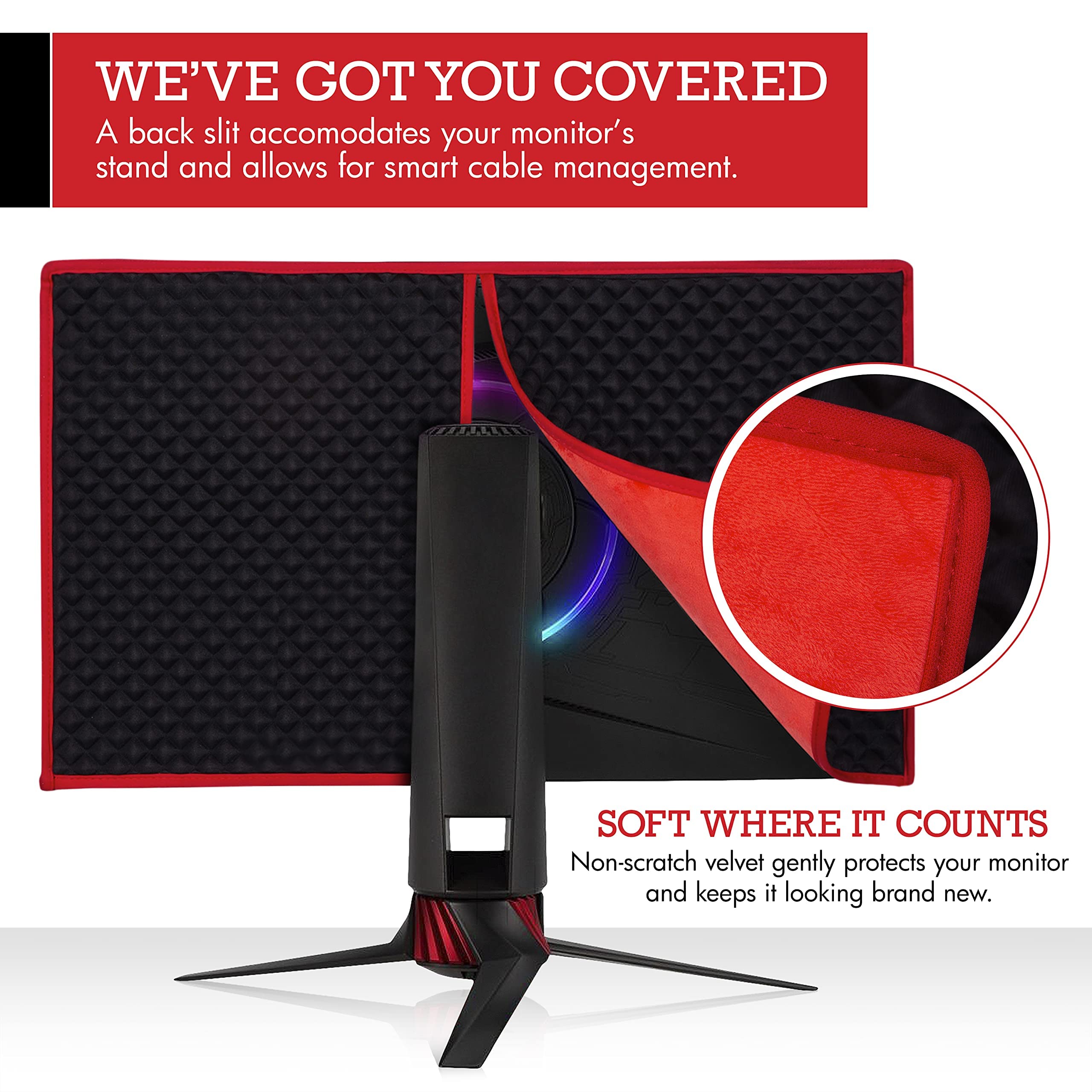 27 Inch Premium Gaming Monitor Cover - Dustproof, Waterproof & Cat Resistant PC Monitor Protector - Red & Black Computer Screen Dust Cover for 27” Desktop Displays - Perfect for Gaming Setups & Home Office Protection