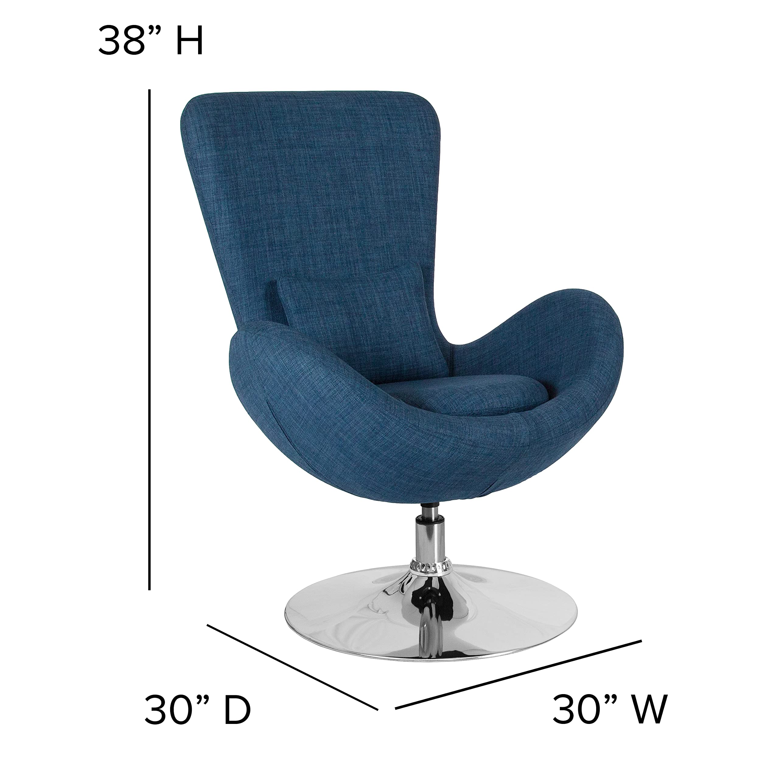 Emma & Oliver Blue Fabric Side Reception Chair with Bowed Seat - Elegant Event Seating for Weddings, Banquets and Office Waiting Areas