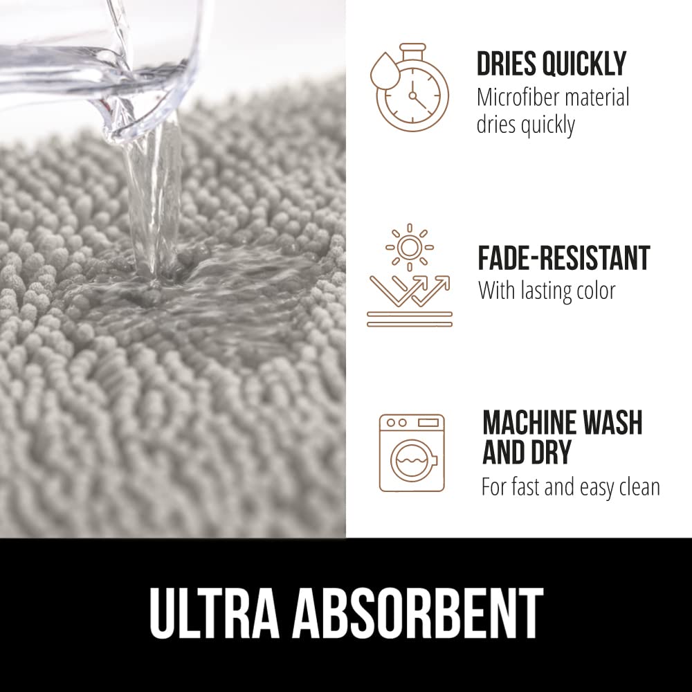 Premium Gorilla Grip Bath Rug Mat 70x24 Inch - Ultra Soft Absorbent Chenille Shower Mat with Non-Slip Rubber Backing - Quick Dry Microfiber Bathroom Floor Rug - Machine Washable - Light Gray Home Decor - Perfect for Bathrooms, Showers, and Spa Areas