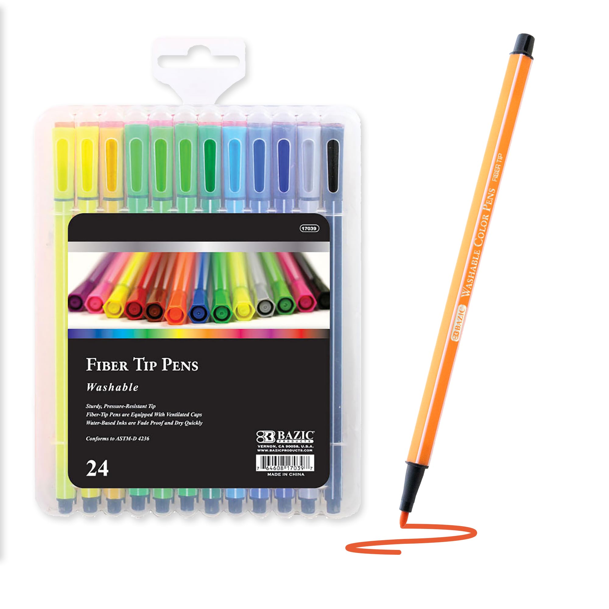 BAZIC 24-Color Washable Fiber Tip Fineliner Pens Set - Fine Point Markers for Writing, Drawing, Coloring & Art Projects - Ideal for Students, Teachers & Office Use (72-Pack Bulk) - Perfect for Note Taking, Bullet Journaling, Sketching & School Supplies