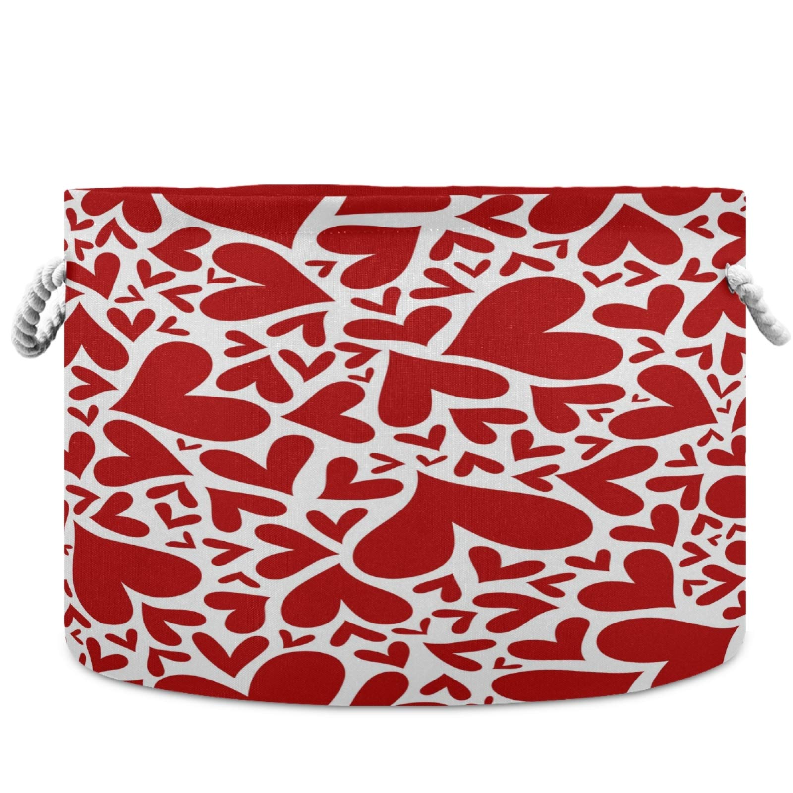 Visesunny Red Heart Collapsible Storage Basket - Large Capacity Cotton Bin with Sturdy Handles for Home Organization | Perfect for Bedroom, Closet, Toys, Laundry & Office Storage Solutions | Space-Saving Foldable Design for Easy Storage