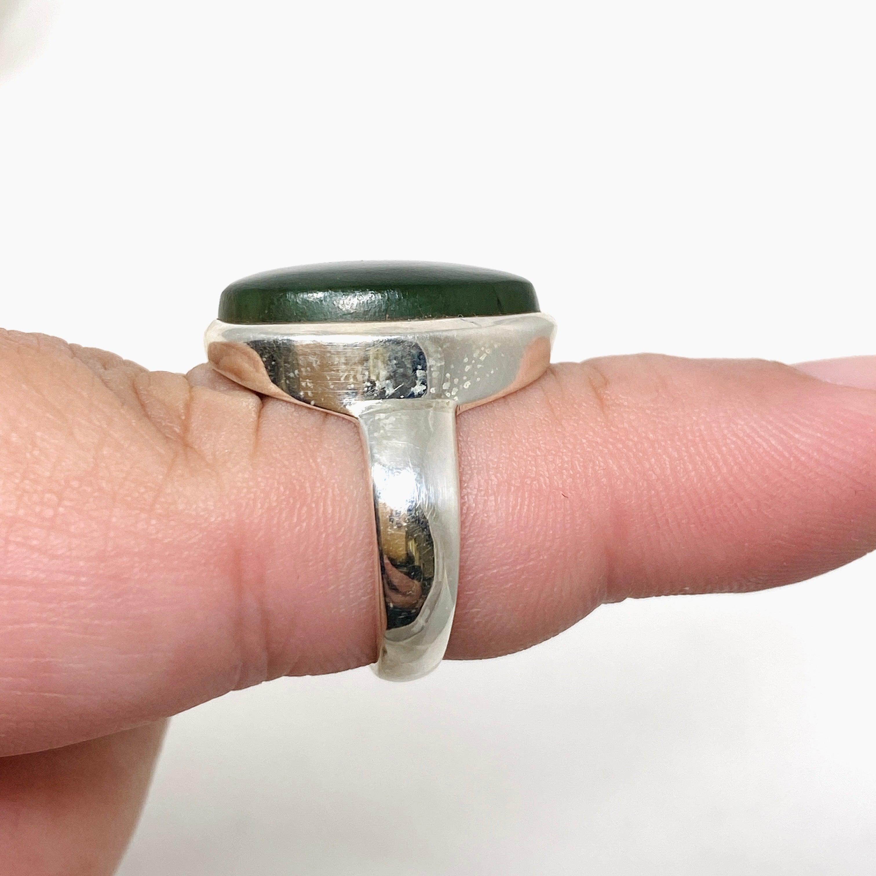 Siberian Jade Nephrite Oval Ring - Size 7.5 PRGJ411 - Elegant Jewelry for Women, Perfect Gift for Anniversary, Birthday & Special Occasions