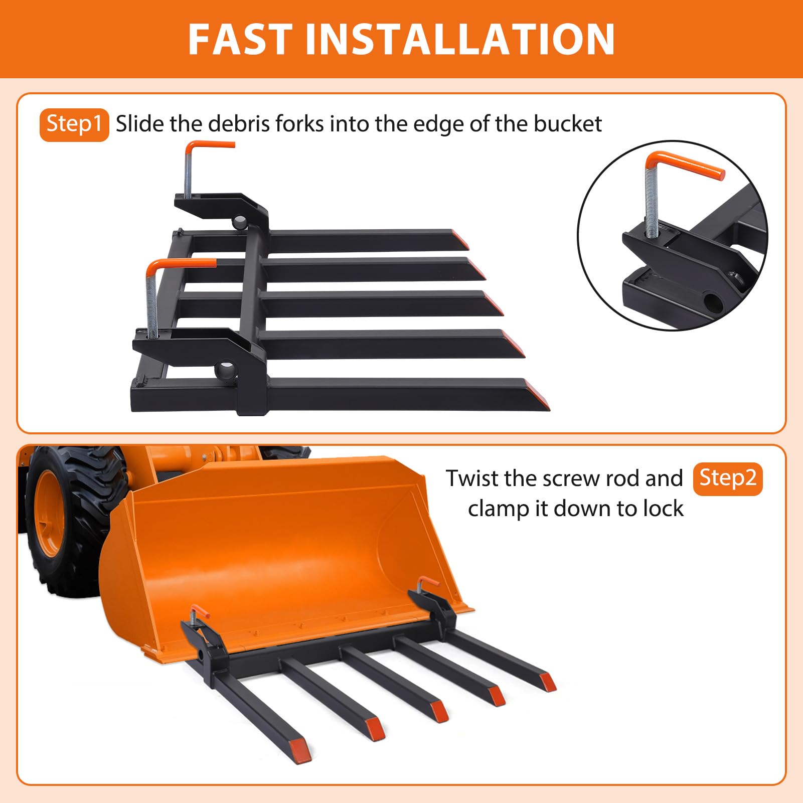 Heavy Duty 5-Tine Clamp-On Debris Forks for 48