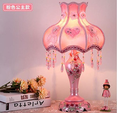 Tiffany Style Dimmable Table Lamp - Victorian Jeweled Desk Lamp with Floral Cloth & Resin Shade (Pink) - Perfect for Bedroom, Living Room, Office & Study Decor