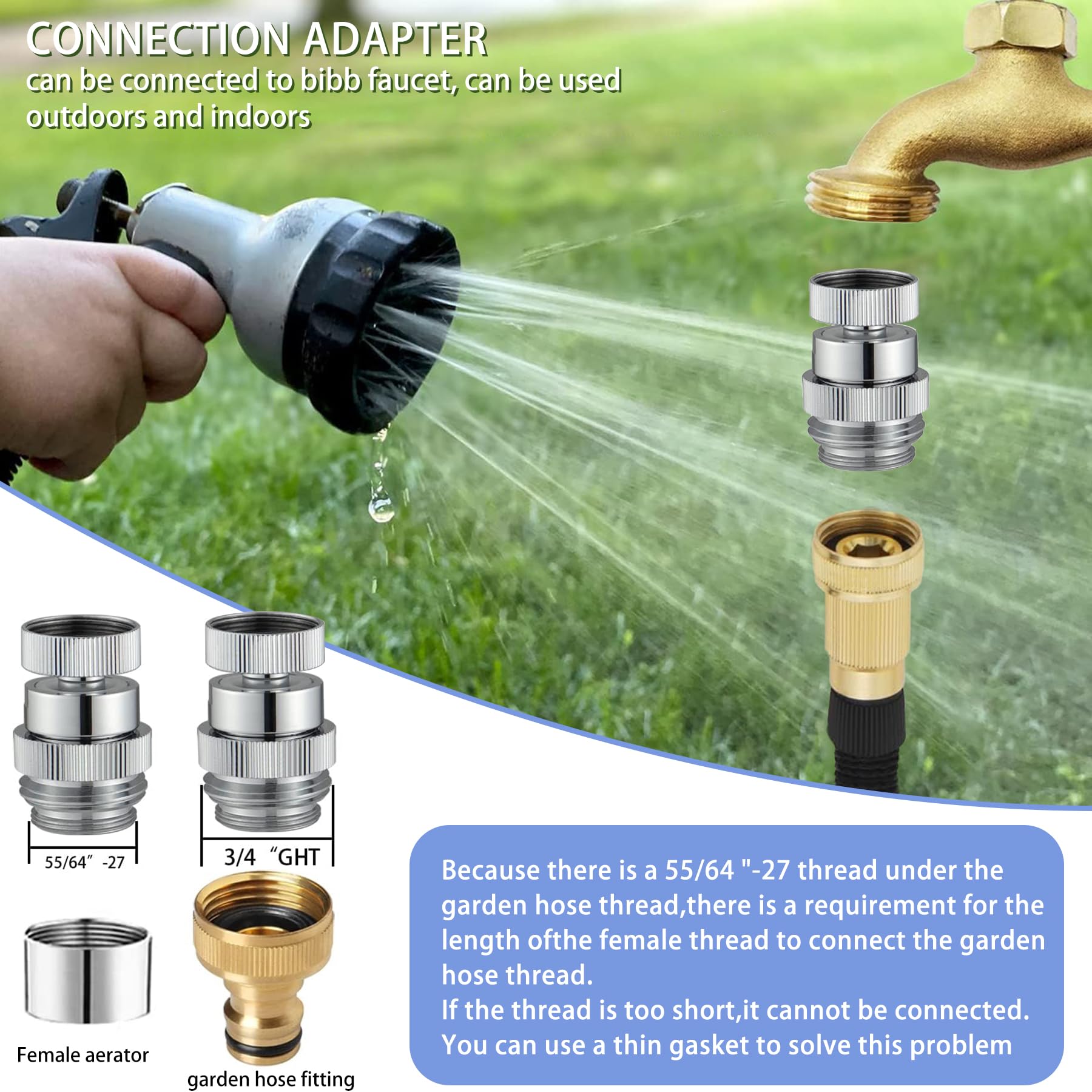 360 Degree Swivel Sink Faucet to Garden Hose Adapter Kit - 3/4