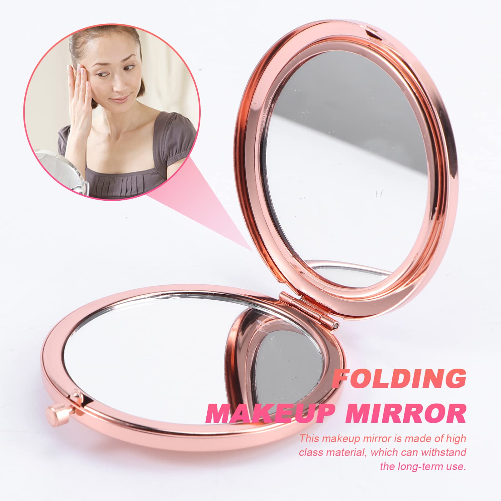 HEALLILY Compact Folding Makeup Mirror with Rhinestones - Portable Travel Cosmetic Mirror for Women & Girls, Pink Handheld Mirror for Purse, Gym, Office & On-the-Go Touchups
