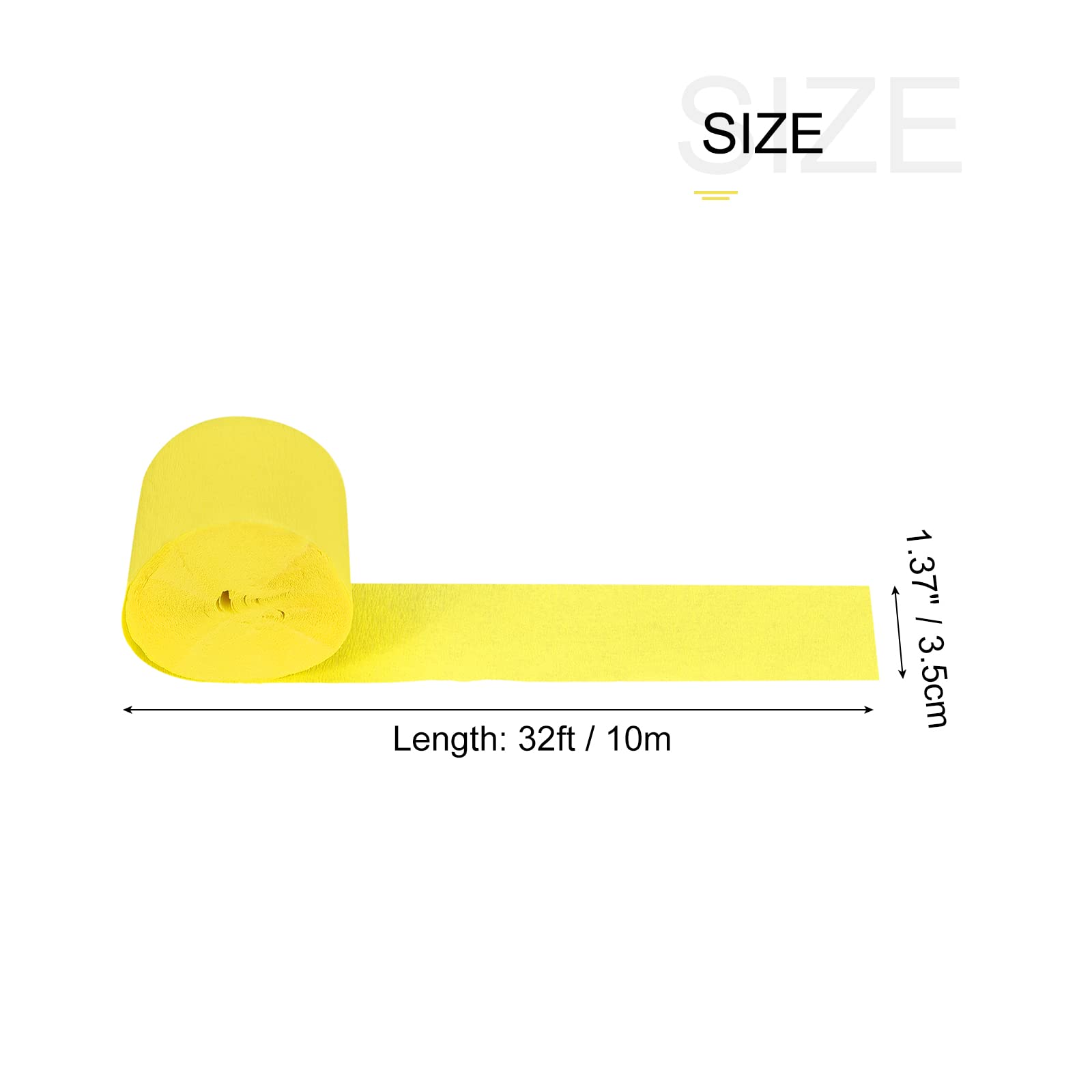 MeccaniXity 1.77 Inch Wide x 32ft Long Crepe Paper Streamers - 12 Pack Yellow Party Decorations for Birthday, Wedding, Festival & Holiday Celebrations | Perfect for Ceiling Decor, Photo Backdrops & Party Supplies