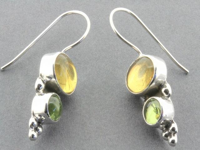 Natural Amber & Citrine Drop Earrings in Sterling Silver – Elegant Dangle Jewelry for Women, Perfect for Parties & Special Occasions