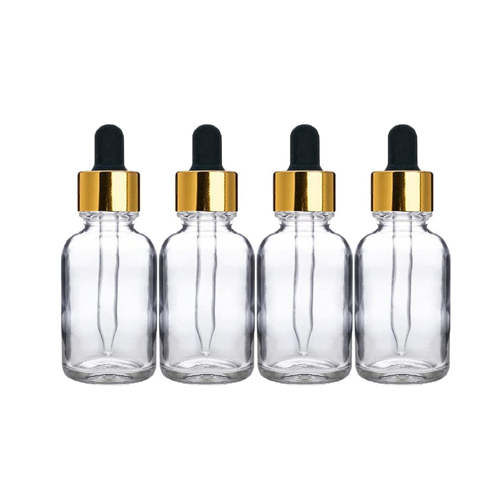 PHARCOS 10ML Essential Oil Glass Bottles with Euro Dropper - 4 Pack, Leak Proof Refillable DIY Beauty Containers with Gold Ring & Black Silicone Teat - Perfect for Aromatherapy, Homemade Serums & Travel Size Skincare